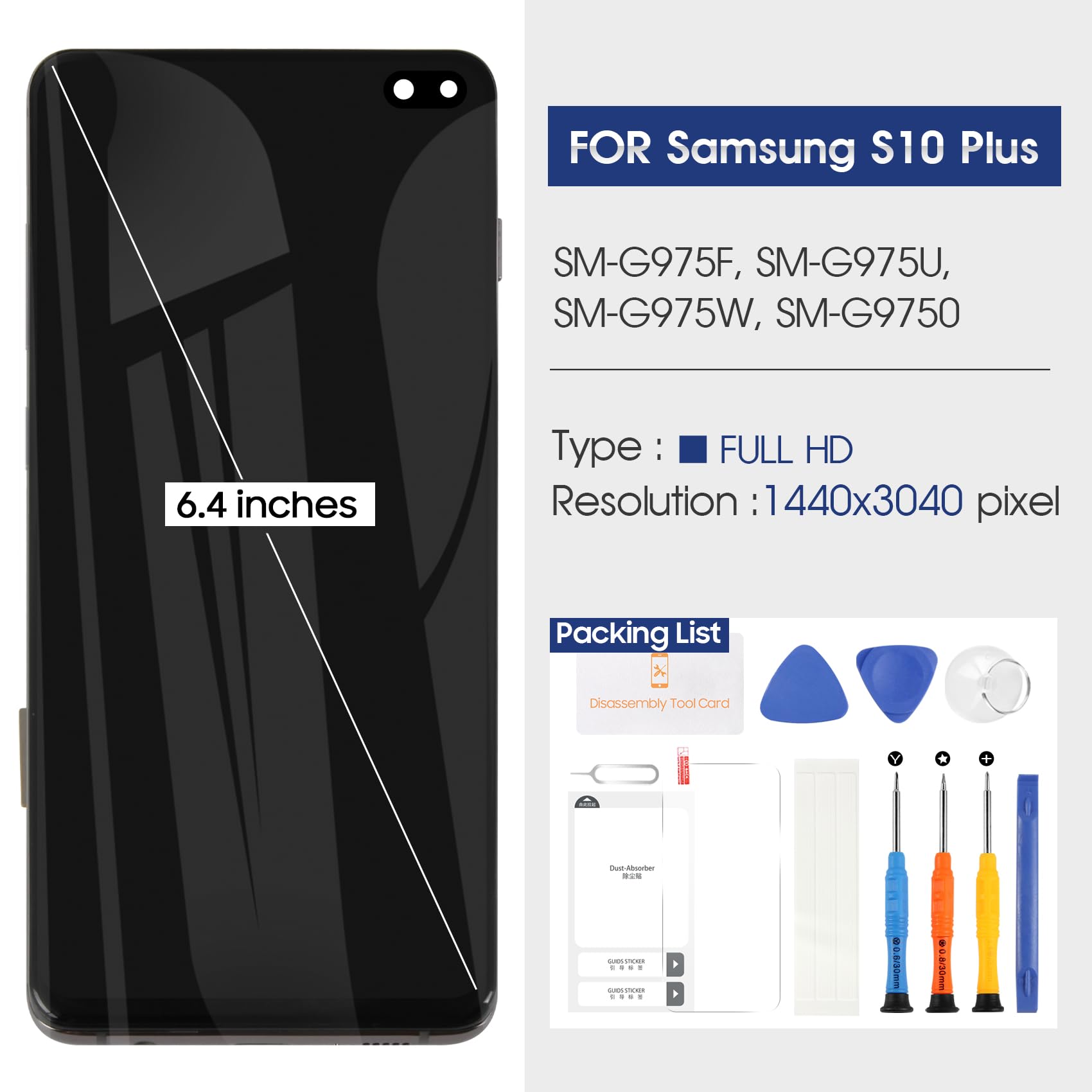 Reparo LCD Pantalla para Samsung Galaxy S10 Plus Display - para Galaxy S10 Plus LCD para Samsung S10 Plus Pantalla Táctil Digitalizador Assembly SM-G975F, SM-G975U, SM-G975W (Negro con Marco)