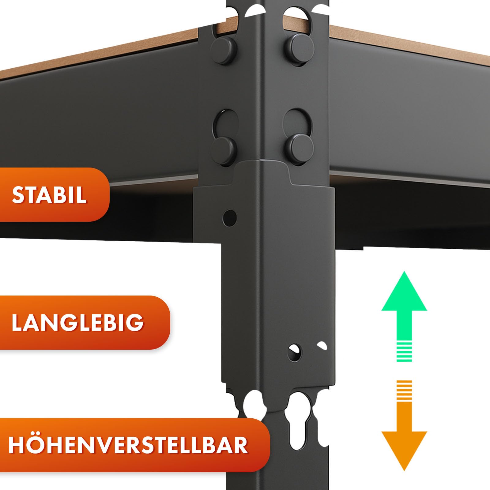 KARAT Schwerlastregal, Kellerregal, Lagerregal mit Stahlgestell 1050 kg Traglast (Schwarz, 180 x 90 x 60 cm) Rhino