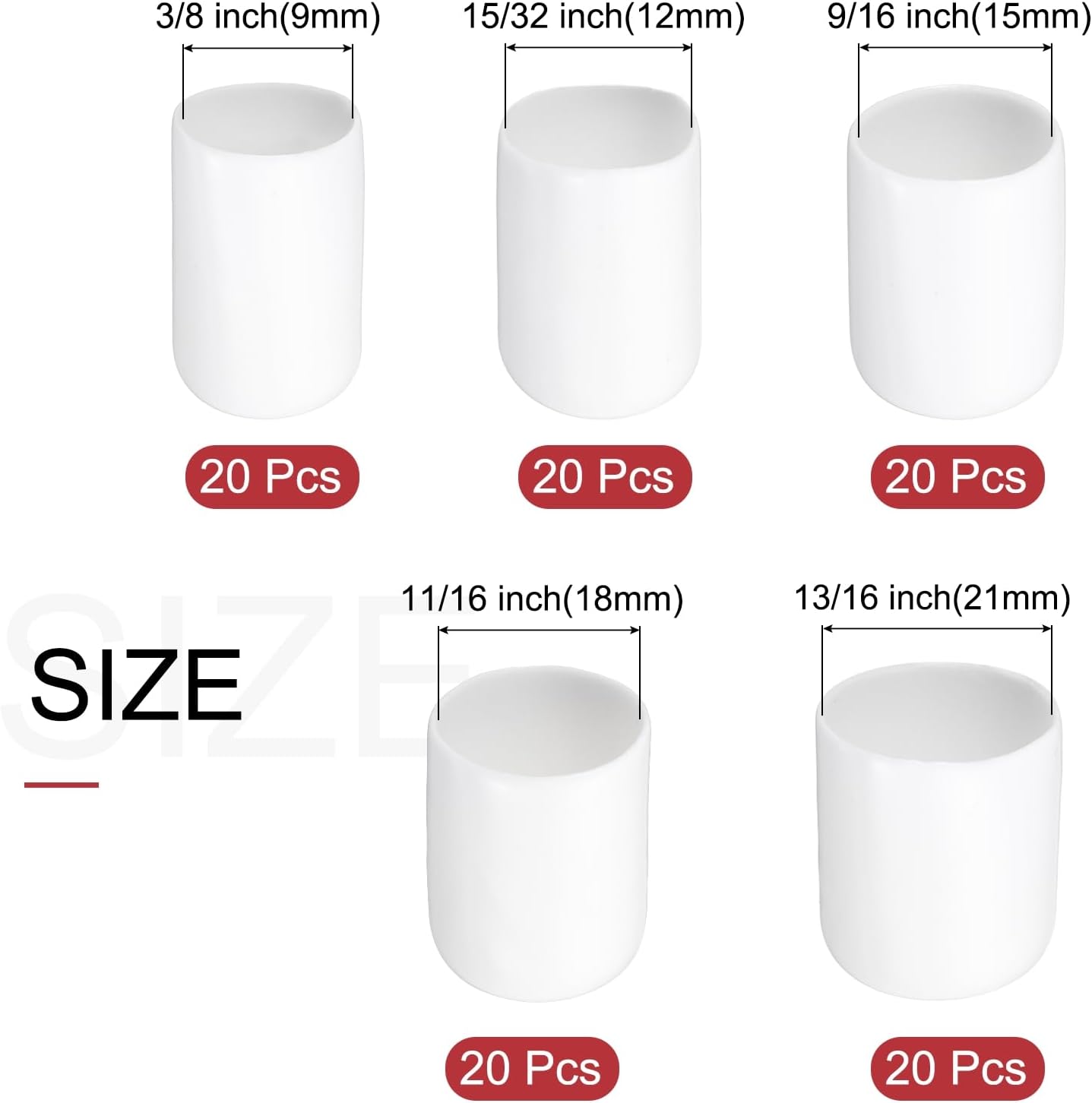 uxcell 100pcs Round Rubber End Caps Protective Caps 9mm 12mm 15mm 18mm 21mm White Screw Thread Protectors
