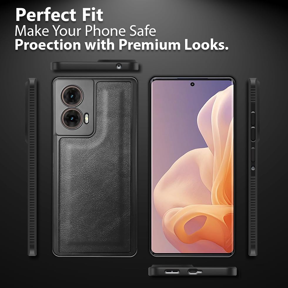 Image of Fashionury Premium PU Leather Back Cover for Motorola G96 5G / Motorola Edge 50 Fusion /Motorola G85 5G | Soft Touch Finish | Camera & Screen Protection | Anti Fingerprint Shockproof Case (Black)