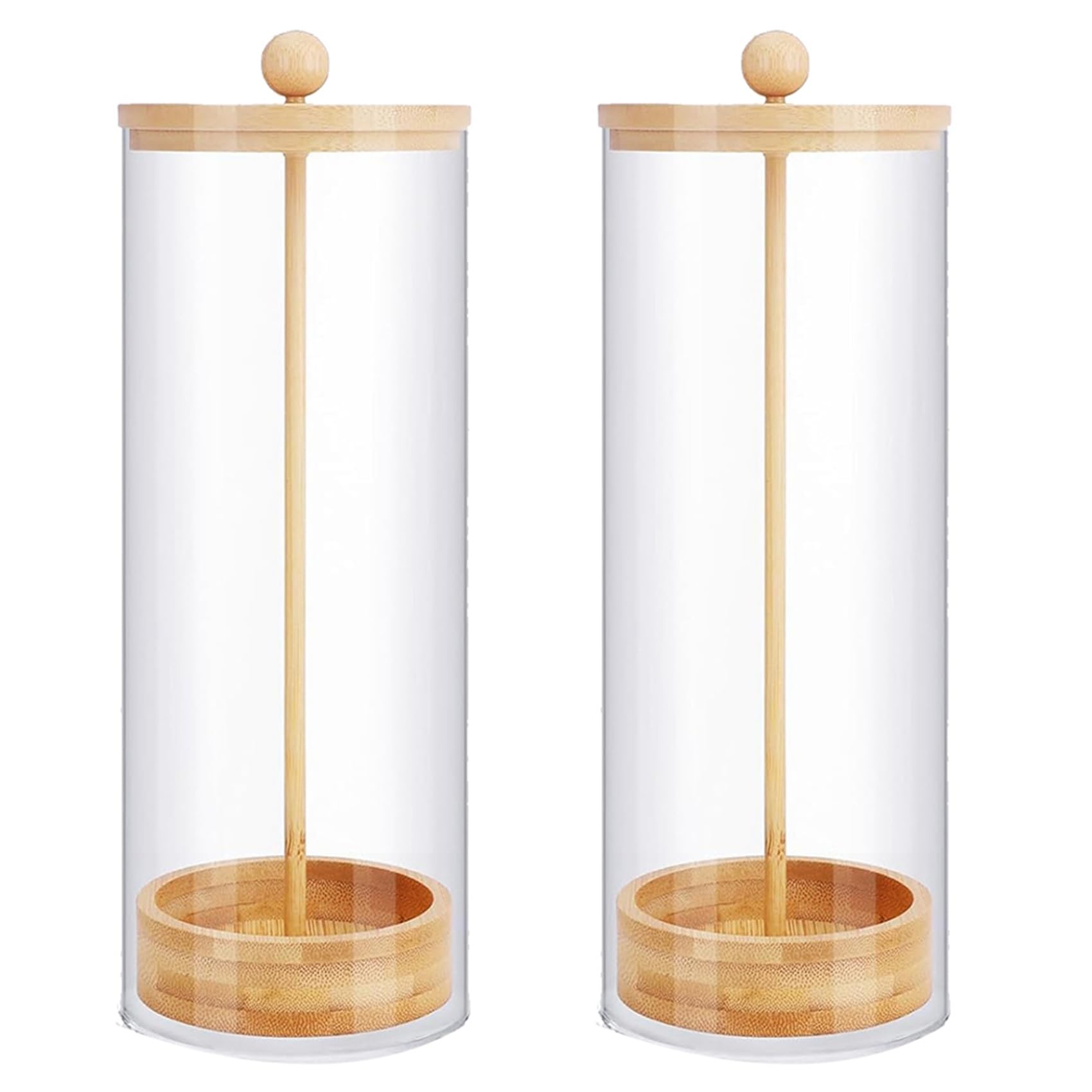 Jemcgrl 2Pcs Straw Holder Dispenser for Counter - Drinking Straw Dispenser with Bamboo Lid for Standard Straws, Straw Organizer