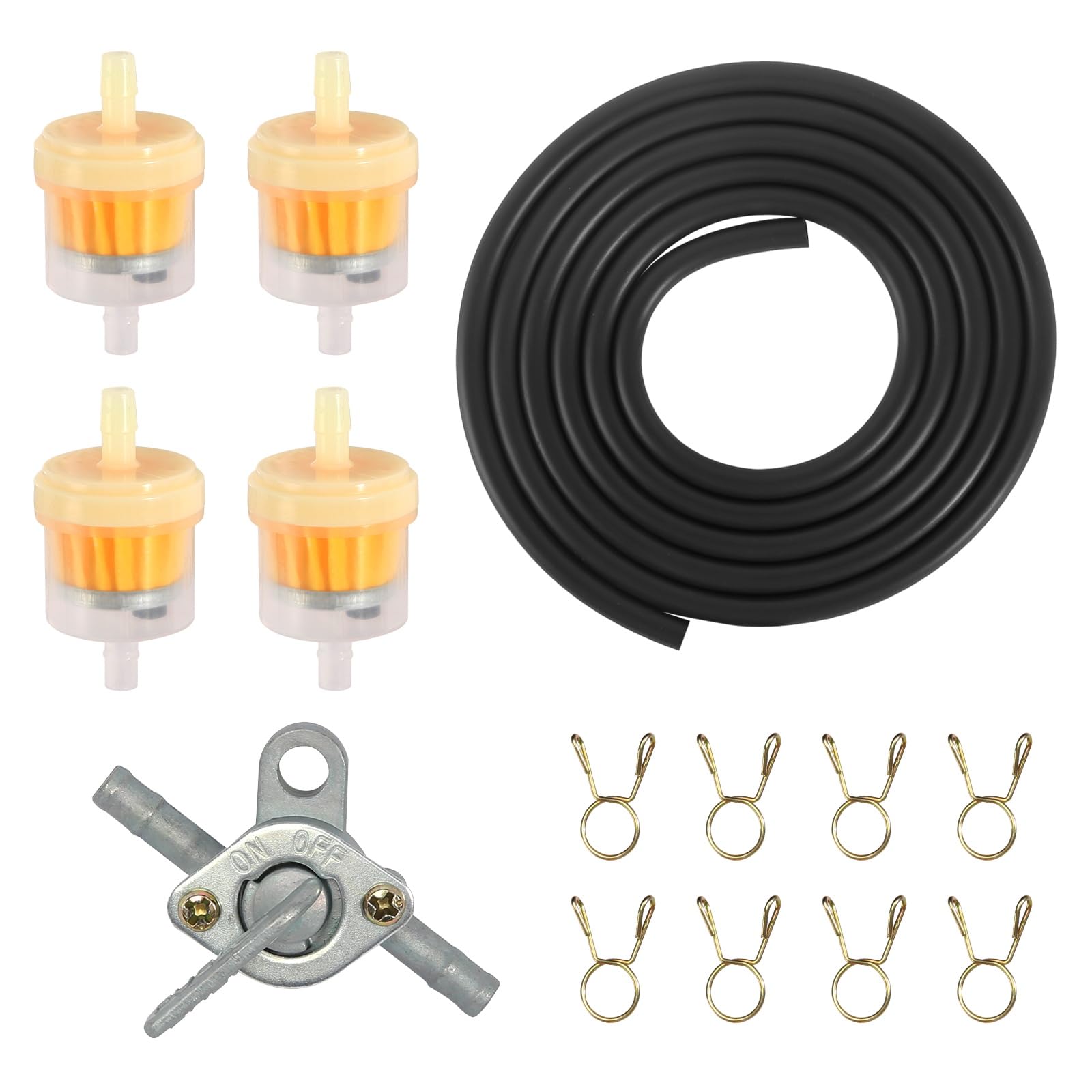 YGKYMVW Benzinschlauch Kit, Motorrad & Auto Kraftstofffilter inkl. 2m Schlauch, 4 Filter, 8 Schlauchschellen & Ventil, Silber