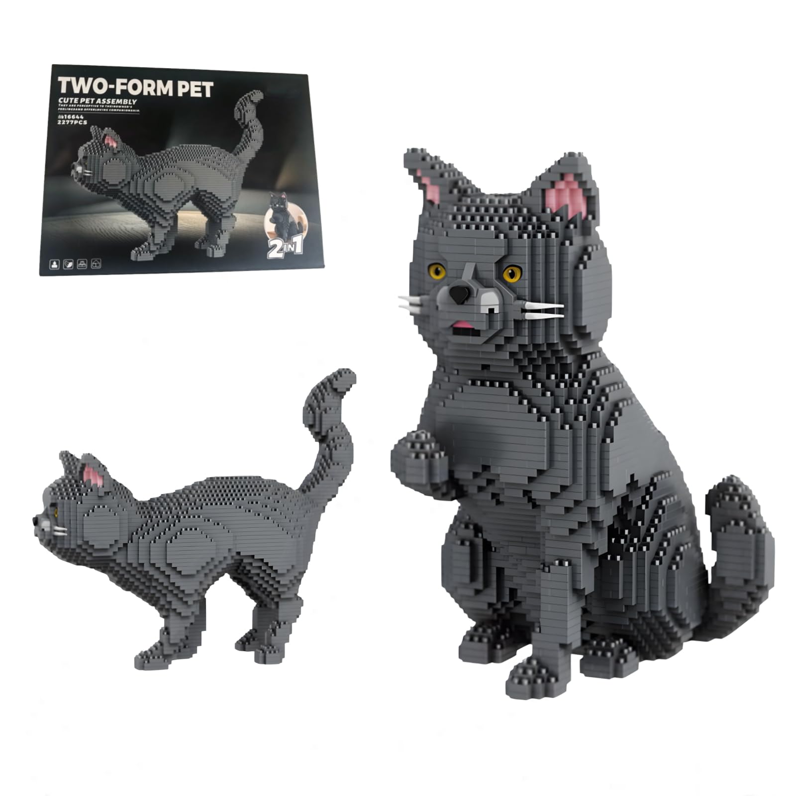 2 IN 1 British Shorthair Cat Building Set for Adults, Grey Pet Cat Mini Micro Building Blocks Toy, Cute Pet Animal Figure Model Kit, Desktop Home Office Decor, Birthday Gifts for Teens โ image 1