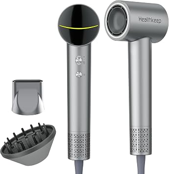 Healthkeep Hair Dryer with 2 Diffuser for Curly-Hair, High-Speed Constant-Temp 5 Mins Make Hairstyle, 200M Negative Ionic Blow-Dryer Moisturizing and Hair-Care, Low Noise 150,000 RPM Brushless Motor