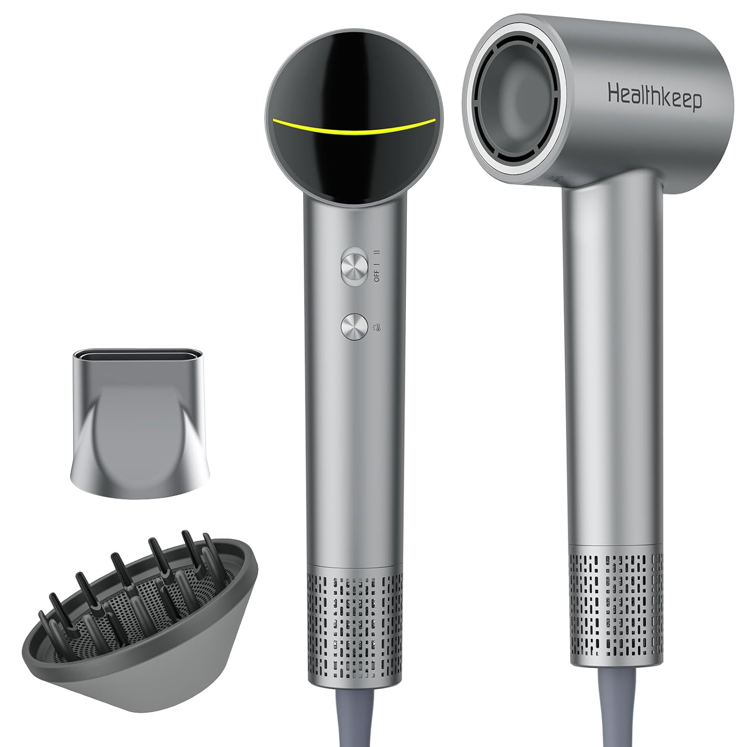 Healthkeep Hair Dryer Negative Ion with 2 Diffusers 200 Million Ion Quiet Hair Dryer <78 dB 1600 W of 10000 rpm High Speed Air Channel Hair Dryer Quick Drying Alloy