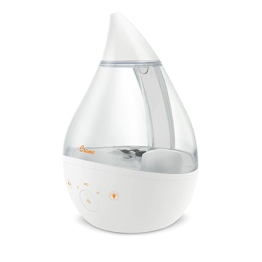 Crane White Drop 4 in 1 Ultrasonic Cool Mist Top Fill Humidifier with Sound Machine, 1 Gallon Tank, For Large Rooms, Clear and White, Baby Nursery Humidifier