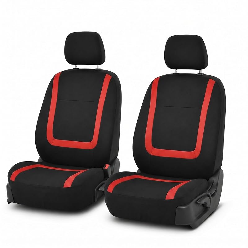 Capas para Bancos Dianteiros FH Group em Tecido Vermelho, Encaixe Universal, Encosto Baixo e Apoio de Cabeça Removível, Laváveis, Kit com 4 peças