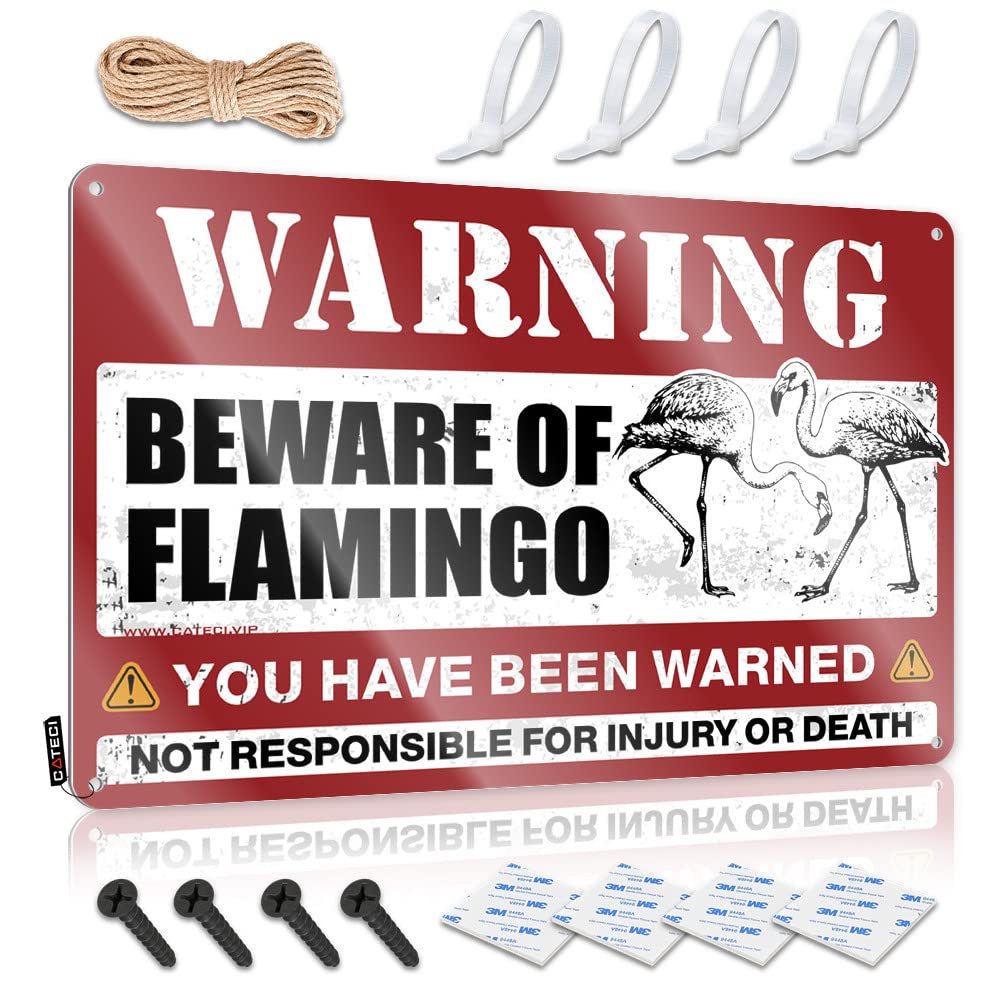 HELIOFORGE Beer Decorations For Man Cave Beware Of Flamingo Tin Sign Tin Metal Bar Signs Cave Man Bar(20X30CM)