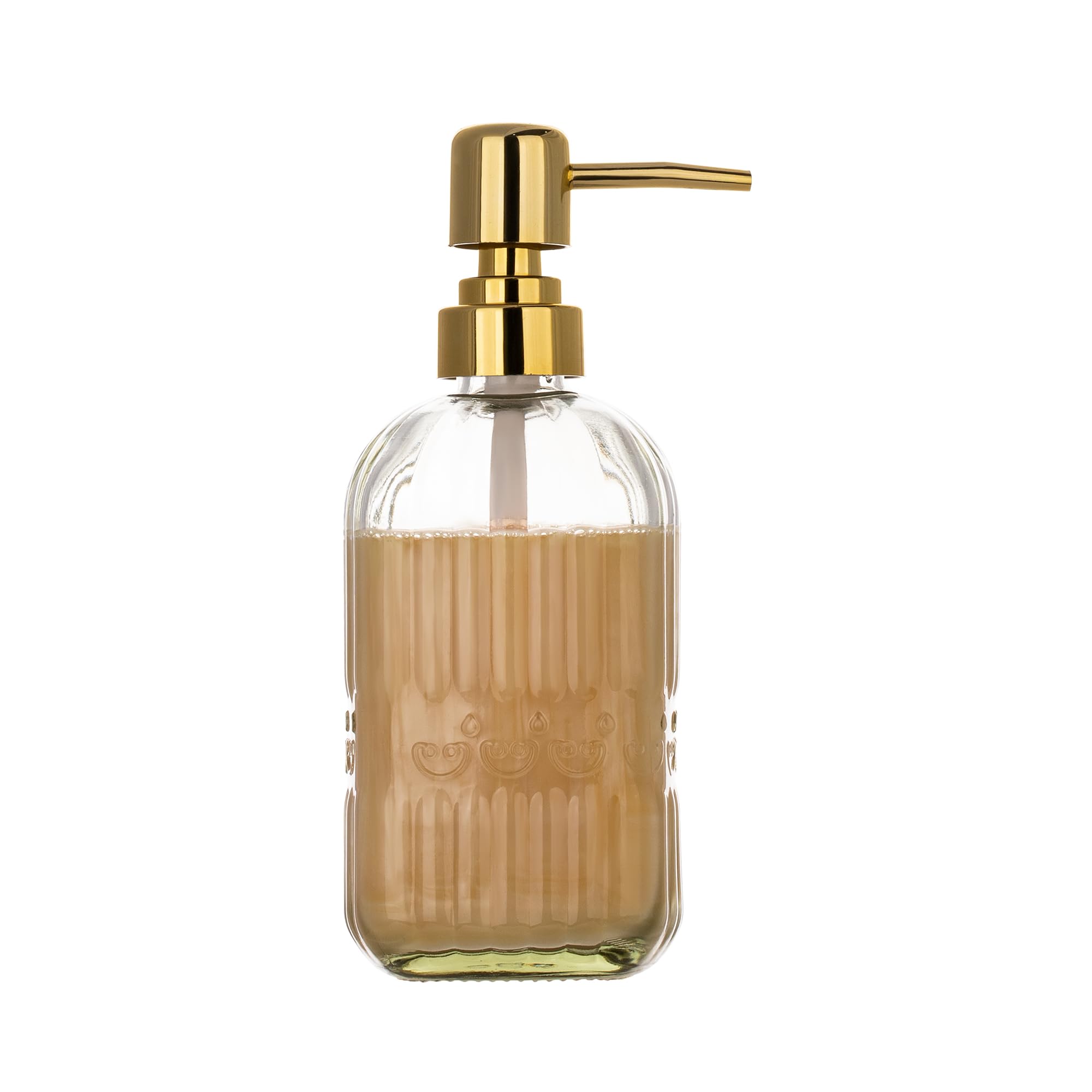 SAND DUNE Set of 1, 400 ml Each Clear Glass Golden Press Pump Soap Dispenser l Refillable Liquid Soap Dispenser for Kitchen and Bathroom | Made Glass