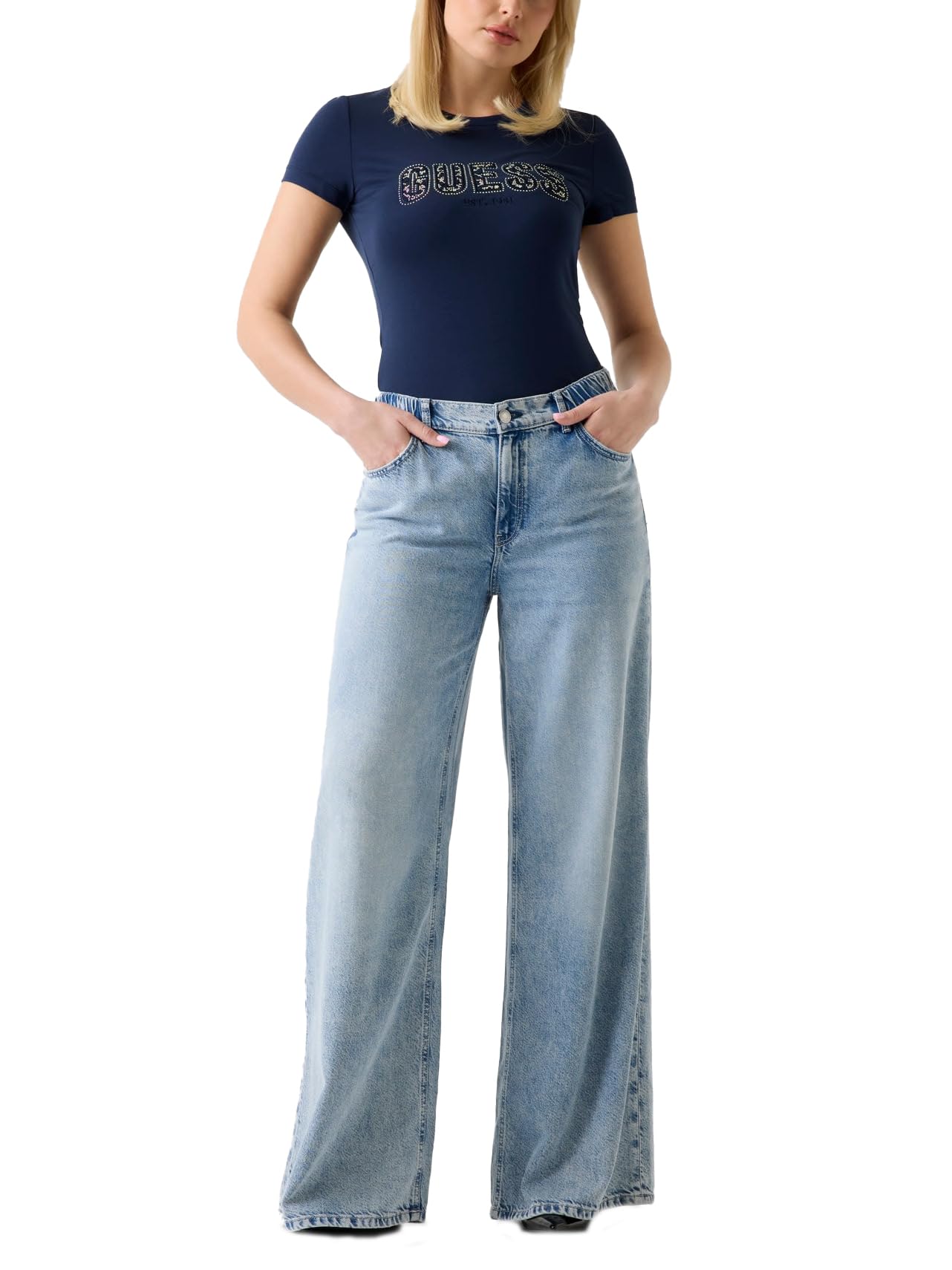 Guess Camiseta básica Ligera de Manga Corta ecológica para Mujer