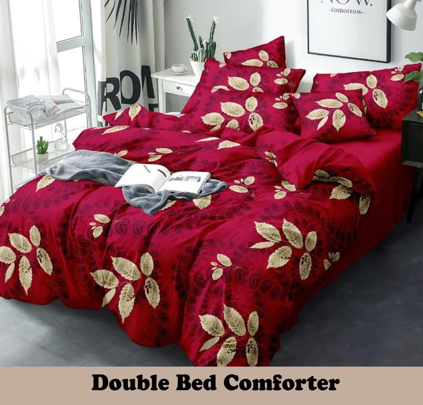 Image of Polycotton Polyester Polyfill 120 GSM Reversible Double Bed Comforter, Blanket, Queen (90x100 inch) Red & Golden