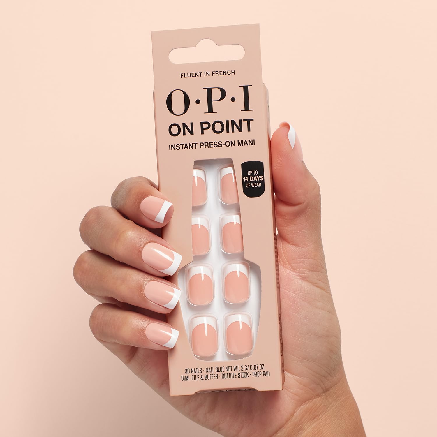OPI On Point Press On Nails | Short Round, Squoval, Almond & Nail Art Press On Nails | 30 Count with Glue | Long Lasting, Reusable, Non-damaging