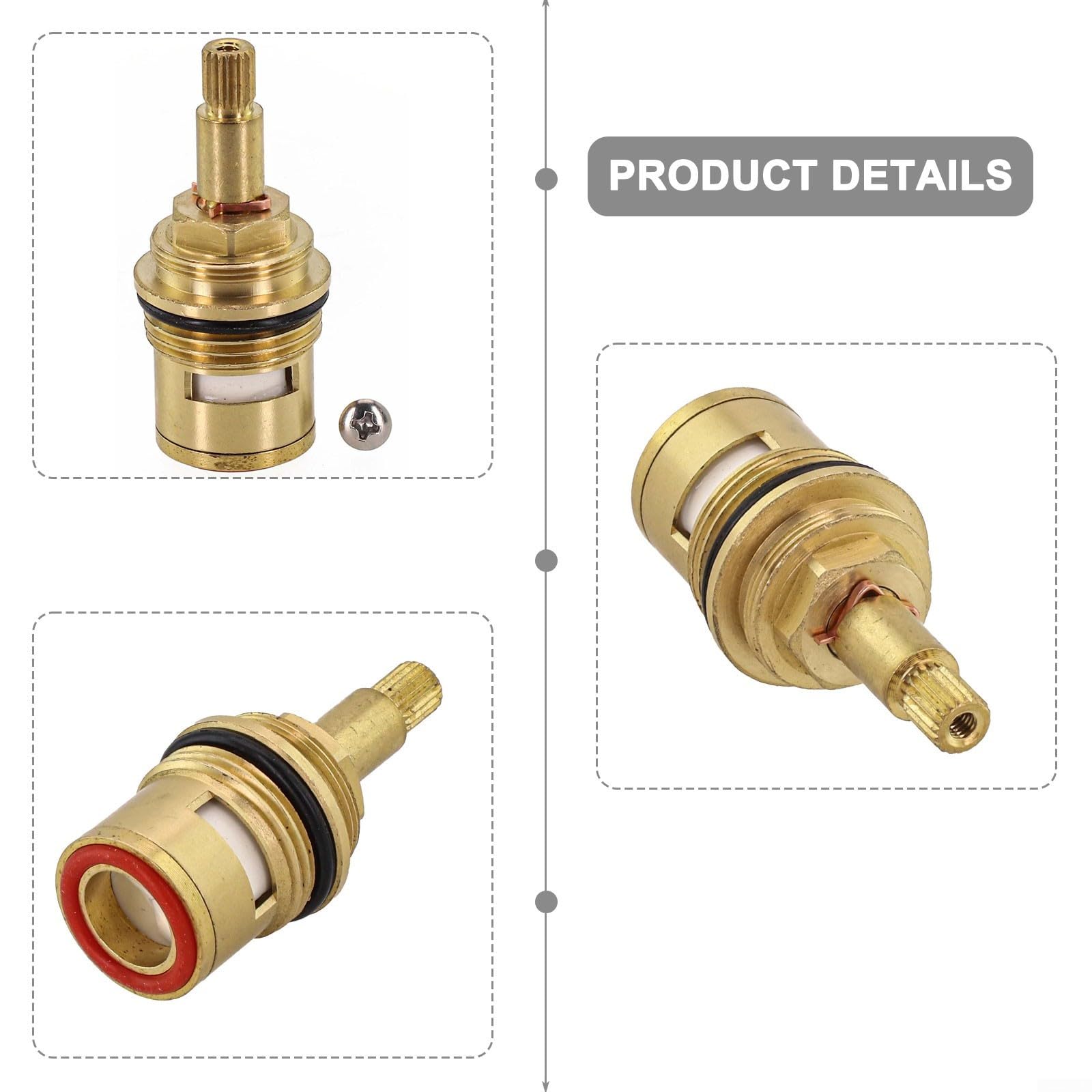 Tap Cartridge Replacement – G3/4" Brass Ceramic Valve For Hot & Cold Faucets, Single Clockwise Red, Includes Retaining Washer