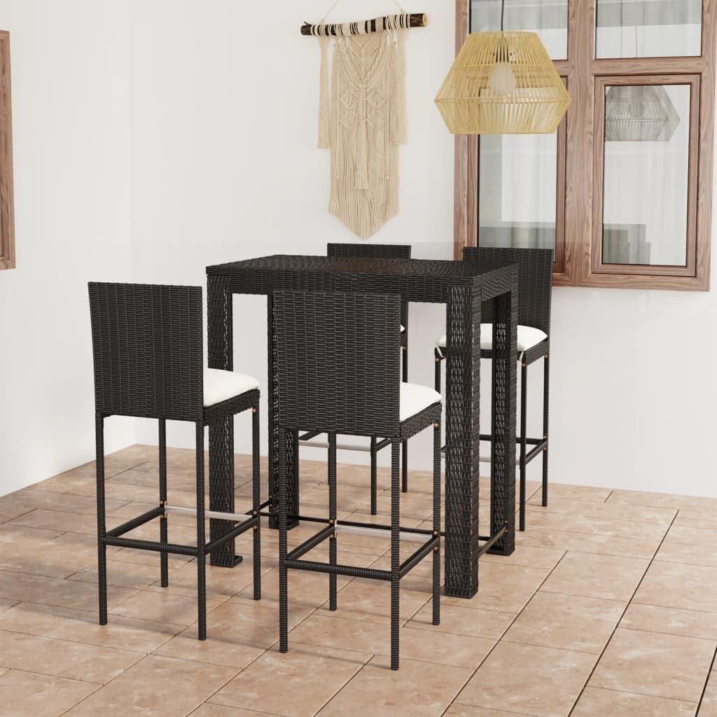 5 Piece Patio Bar Set with Cushions,Garden Table and Chairs Sets,Garden Conversation Sets, Outdoor Patio Furniture,for Patio,Backyard,Garden,Poly Rattan Black