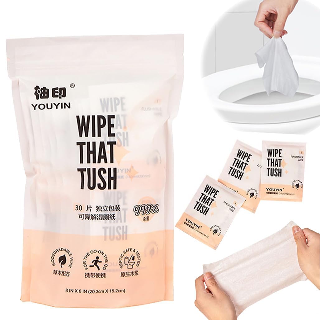 Goodern Wet Wipes Individually Wrapped,30 Pcs On-The-Go Flushable Toilet Tissue Wipes,Unscented Extra-Large Wipes with Aloe,Pocket Size Travel for Body Hand Face Cleaning Bathroom Toilet Daily Use
