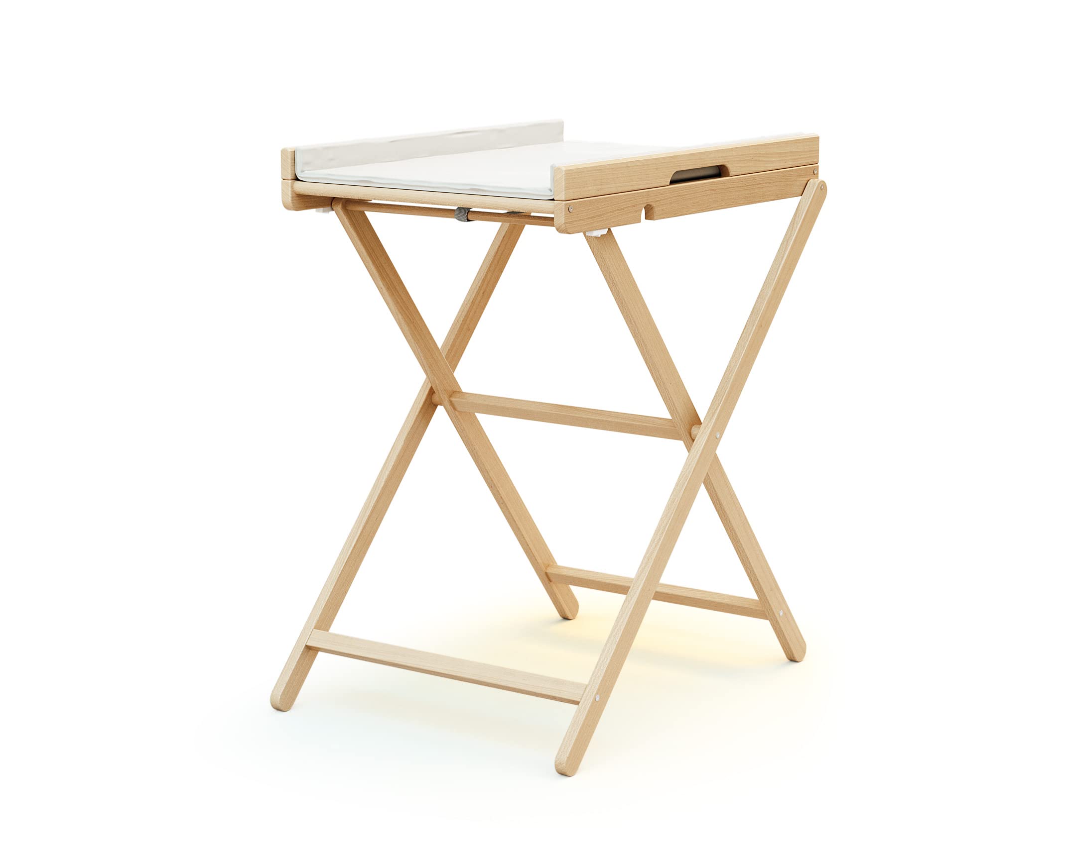 WEBABY - Table à langer pliante PALA Hêtre verni | Dimensions ouverte (L x l x H) : 78 x 58 x 90,5 cm | Dimensions pliée (L x l x H) : 58 x 11,5 x 111,5 cm | Matelas PVC inclus
