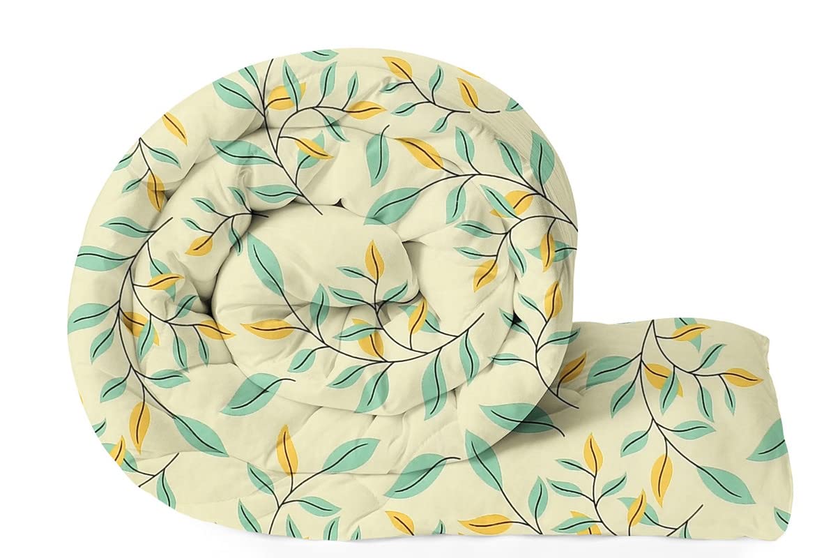 VAS COLLECTIONS 220 GSM Leaf Microfiber Reversible Ac Comforter/Blanket for Winter/Quilt/Duvets for Single Size Bed (240X152 Cm, Cream & Green)-image-5