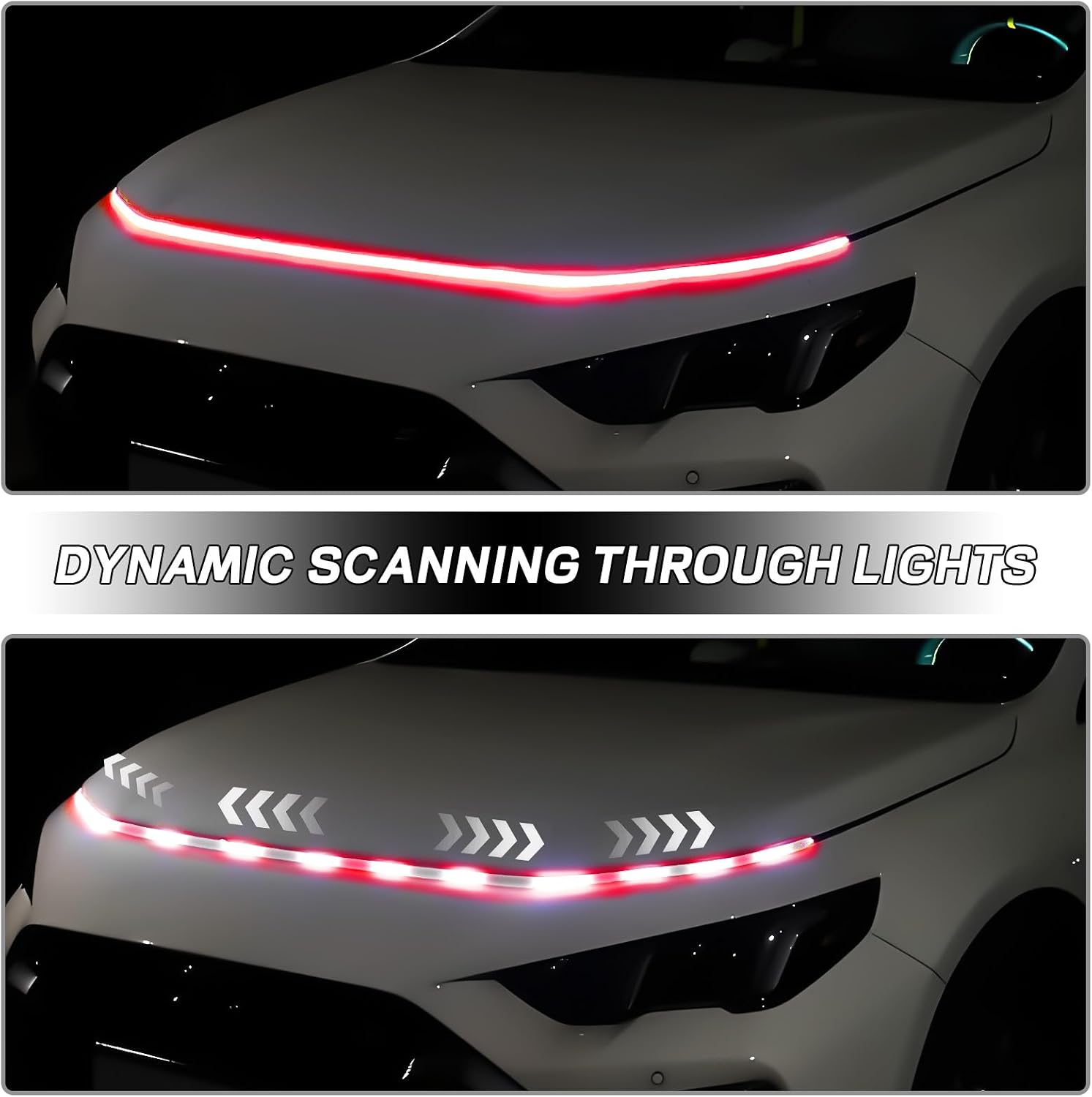 Car Hood Light Strip, 71 Inches Waterproof Flexible LED Strip, Dynamic Scan Start Up Car Daytime Running Lights, Universal Auto Exterior Decor Accessories for Most Vehicles(red, 71 Inches)