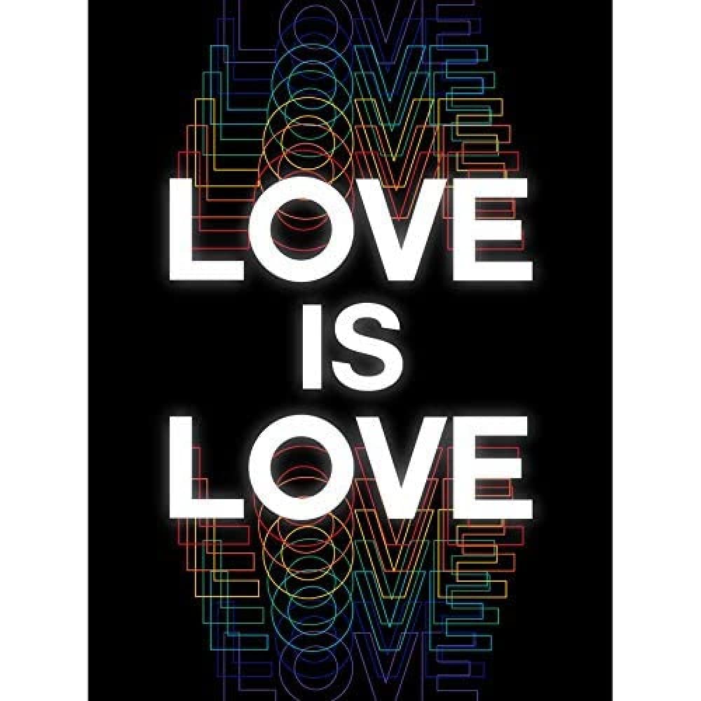 Wee Blue Coo Love Is Love Rainbow Retro Typography Art Print Canvas Premium Wall Decor Poster Mural