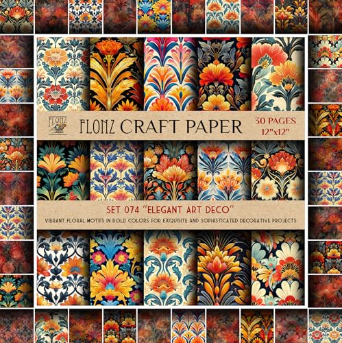 Papier de scrapbooking floral 30,5x30,5 cm, feuilles vintage double face style Art déco