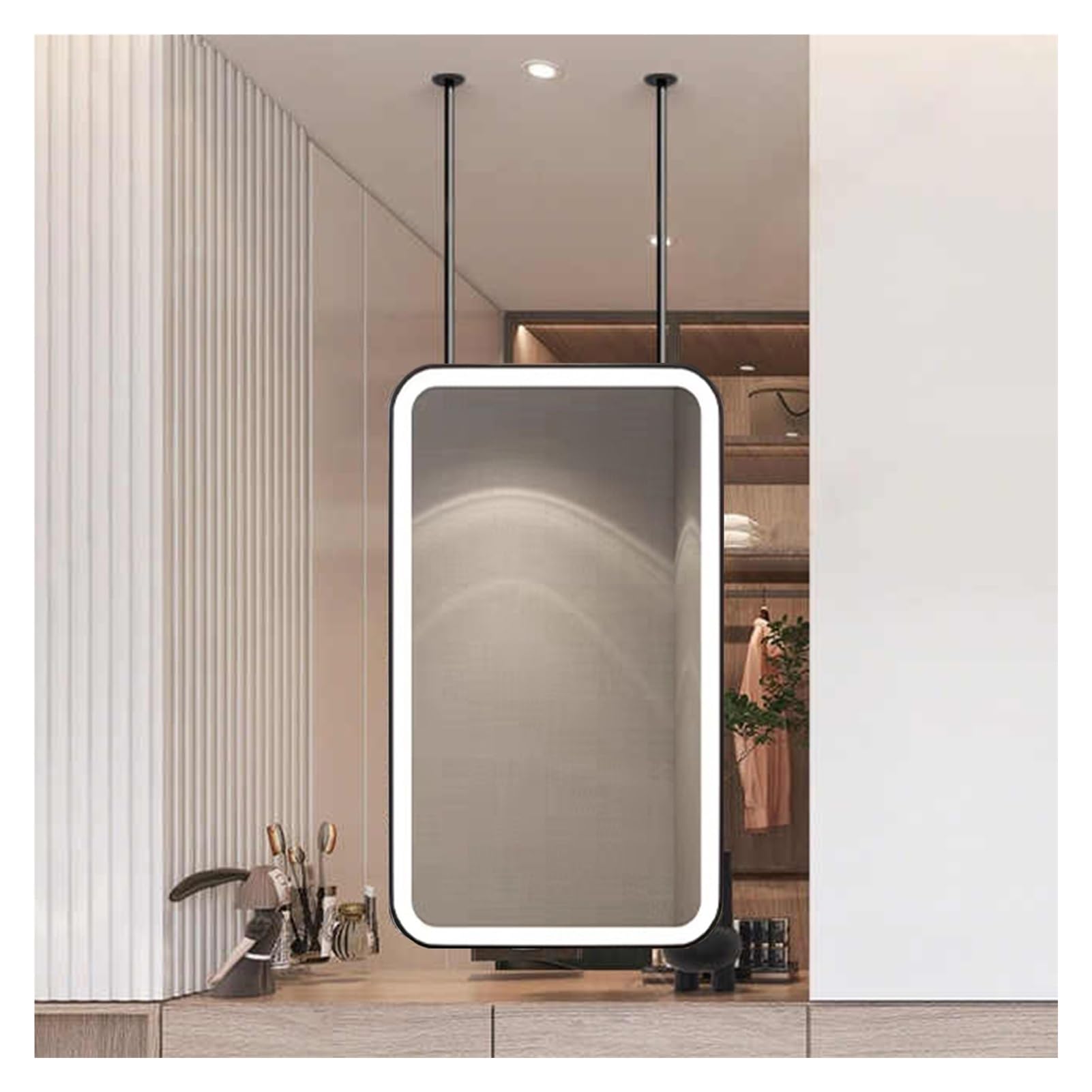 Miroir de plafond suspendu rectangulaire de 50x70cm au design noir épuré