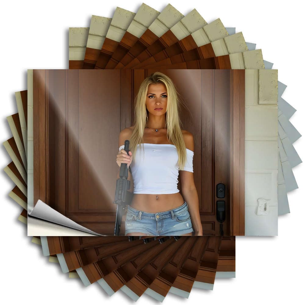Fzfn Colour Lettering Sticker Indoor Fall Decor | Tall Hard A Woman In A White Top Holding A Gun. For Checkered(12X18cm)