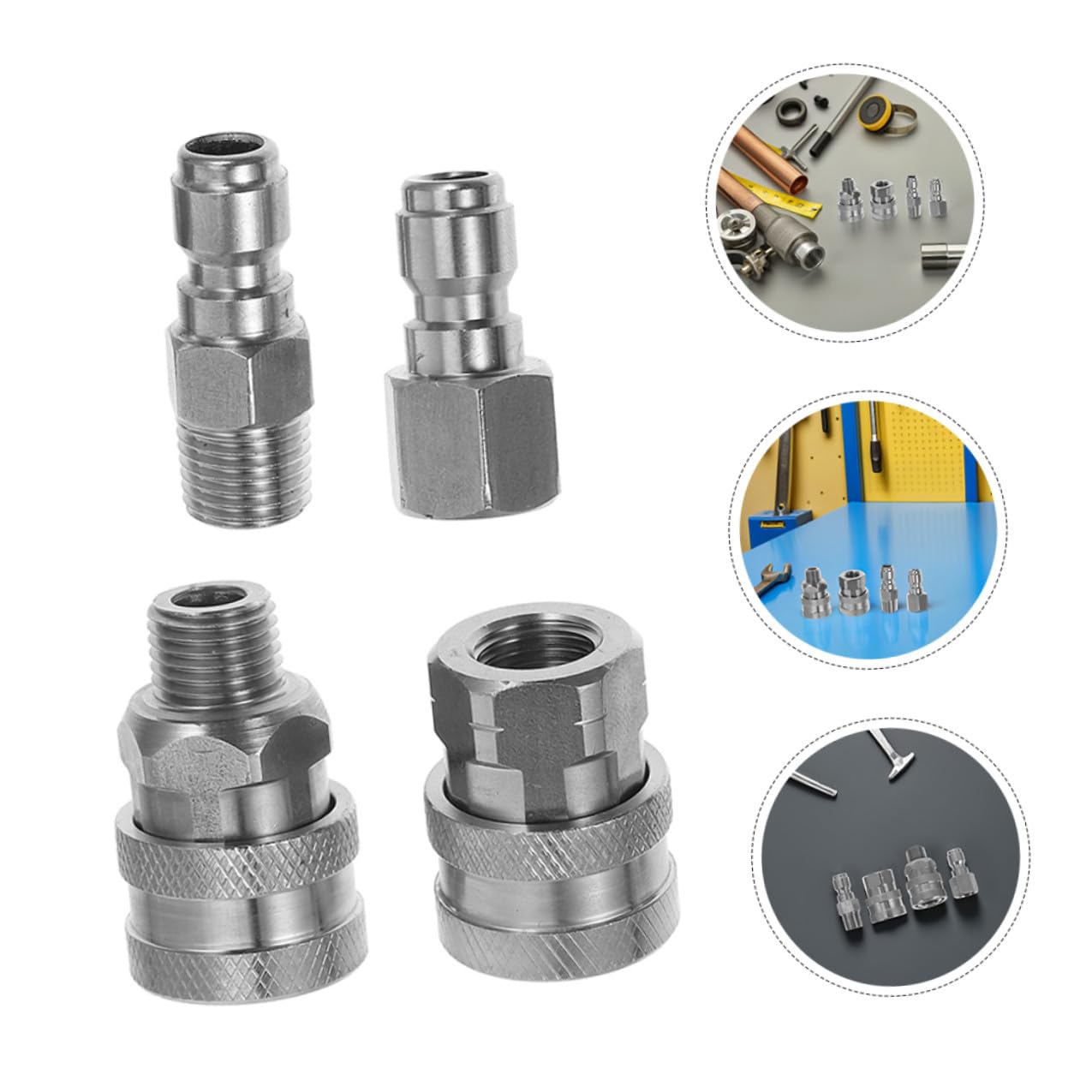 8 pezzi Adattatori Idropulitrice Acciaio Inox Raccordi Rapidi per Tubi Acqua Connettori Maschio e Femmina Resistenti Alta Pressione Compatibili con Attrezzi Pulizia Professionale