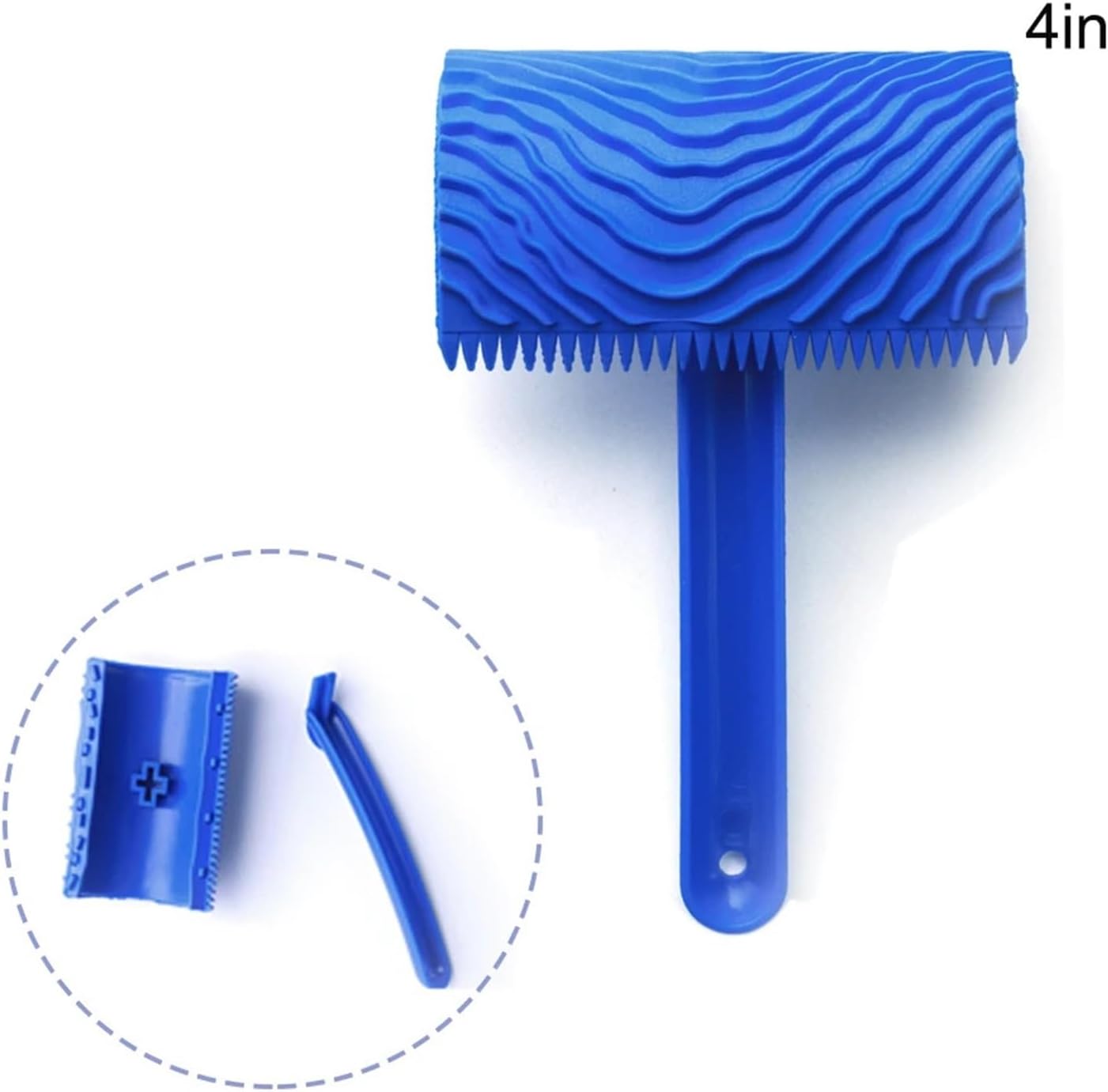 Grain Painting Tools 4pcs Fake Wood Grain Roller Painting with Hand DIY Rubber Graining Tool for Wall Room Art Paint Decoration(3in Blue)