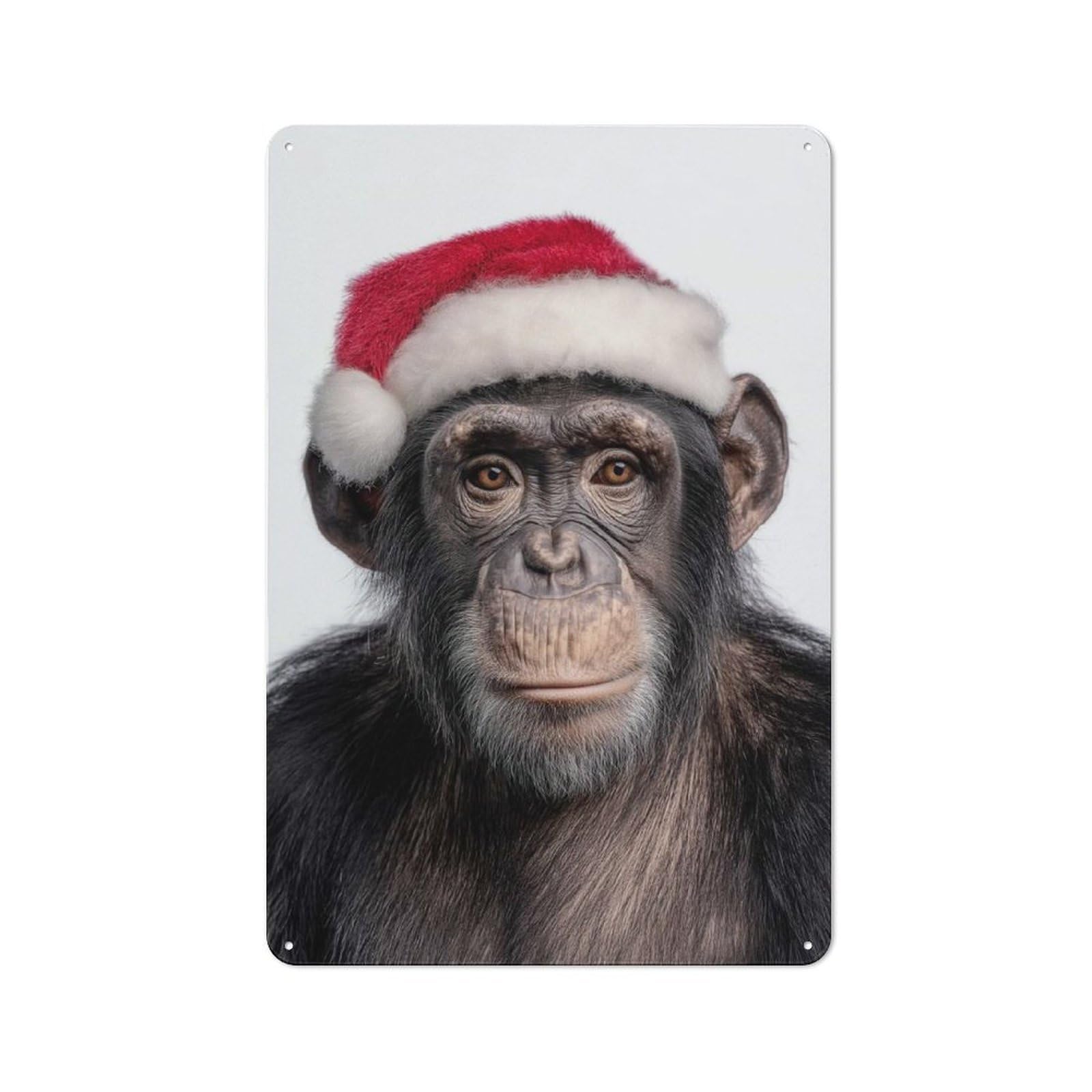 Junmoney Christmas Chimpanzee Wearing A Santa Hat Retro Tin Wall Plaque 30X20cm Featuring For Garage Wall, For Vintage Wall Decor Fans, For Themed Room Decoration