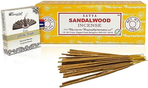 Miniatura 8 de Satya Sai Baba Satya - Varitas de incienso de 8.82oz con conos de incienso natural de sándalo védico gratuitos (caja de garbatti de 8.82oz, todos