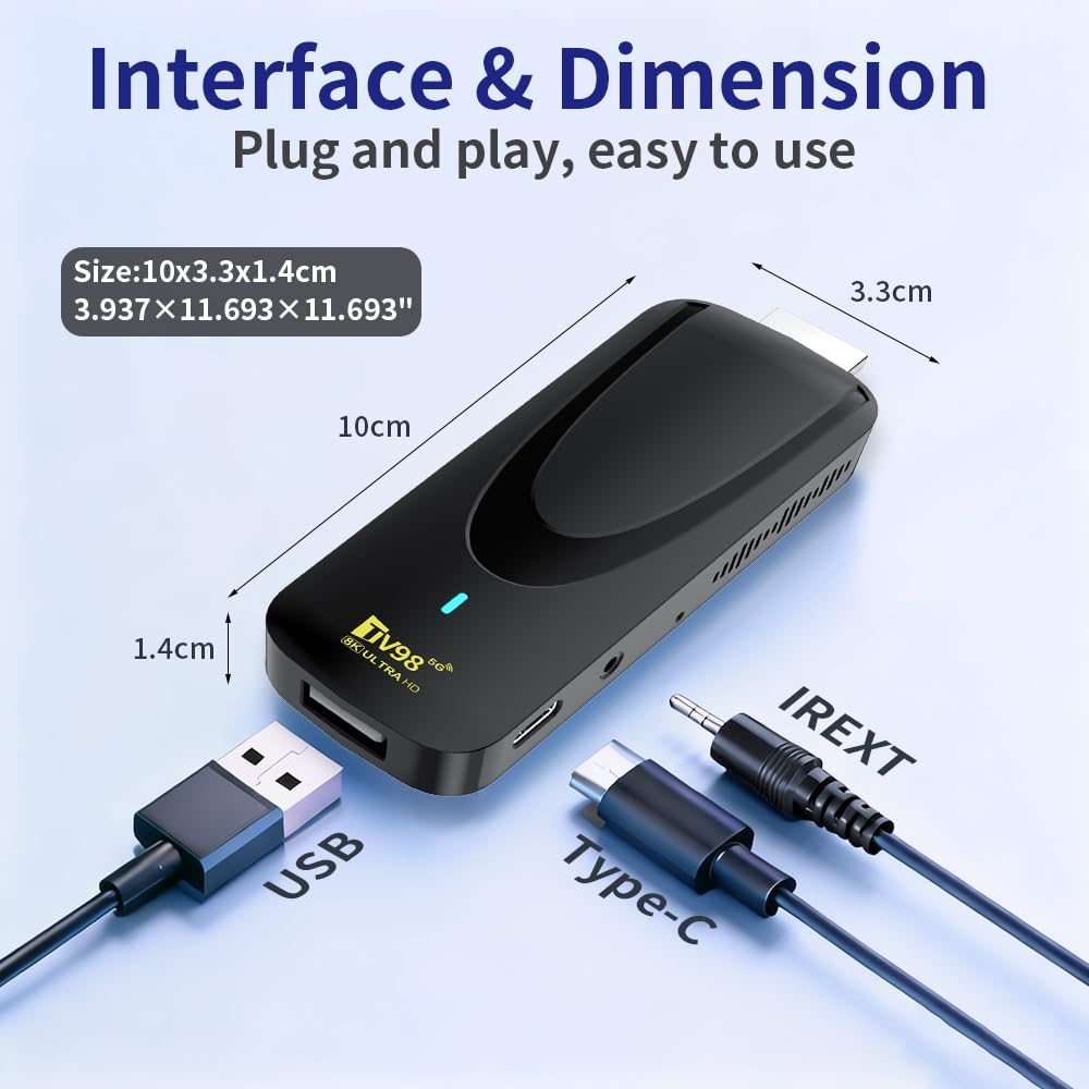TV Stick Android 14 mit 5G WLAN, RK3518 Quad-Core Streaming Stick 4K UHD, HDMI TV Dongle mit Bluetooth 5.0, Sprachfernbedienung, Dual-Band WiFi, kompakter Media Player für TV & Heimunterhaltung