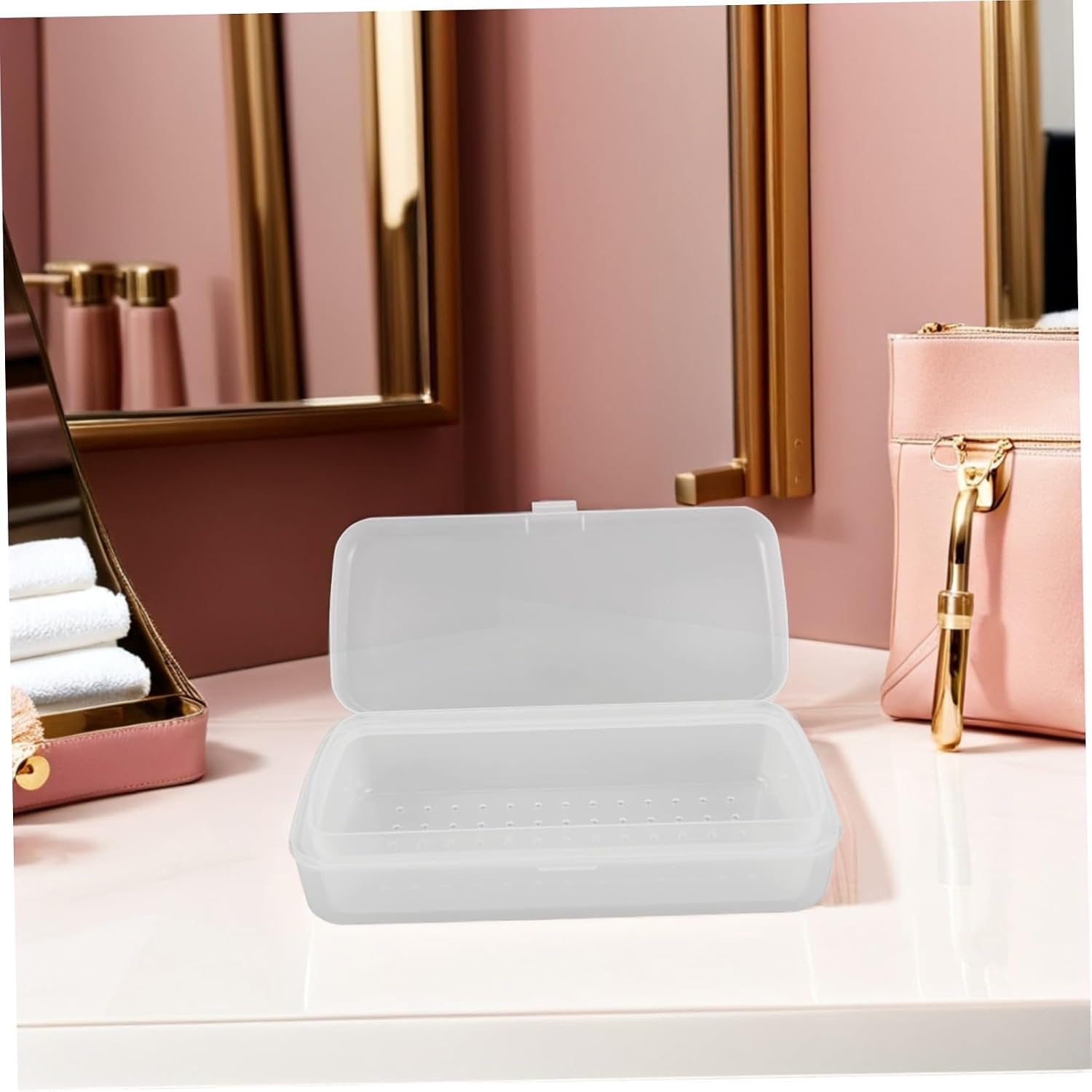 Transparent Nail Tool Cleaning Box with Dual-layer Soaking Organizer Plastic Sterilization Case for Manicure Tools Portable Nail Art Tweezer Storage Tray for Salon and Travel Use