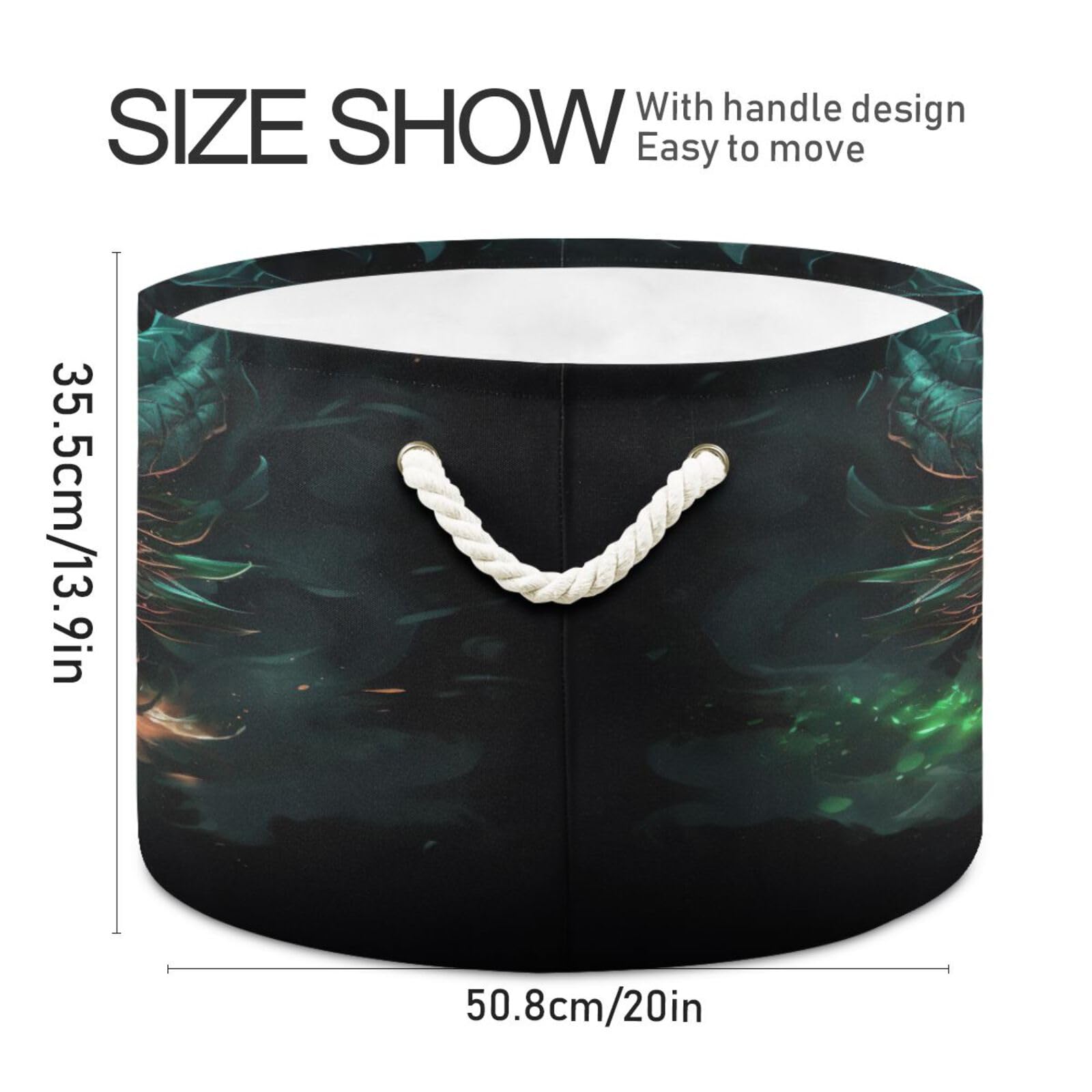 Round Green Fire Flame Dragon Storage Basket Large Organizer Bin Laundry Hamper Toy Storage Basket with Handle for Nursery Clothes Toys 202b5299