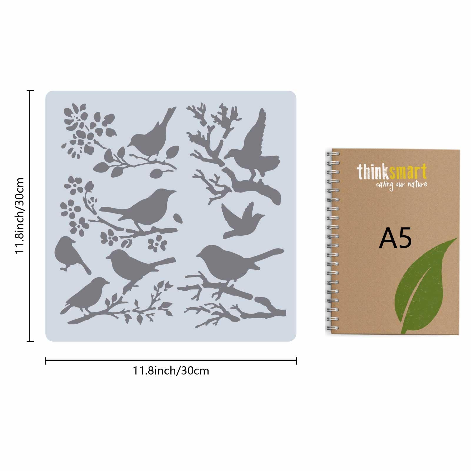 GORGECRAFT 30cm Bird Stencil Large Birds on Tree Branch Flower Templates Hollow Out Plastic Silhouette Sign Drawing Reusable Template for Painting on Wood Floor Furniture Wall Card DIY Crafts - Image 2