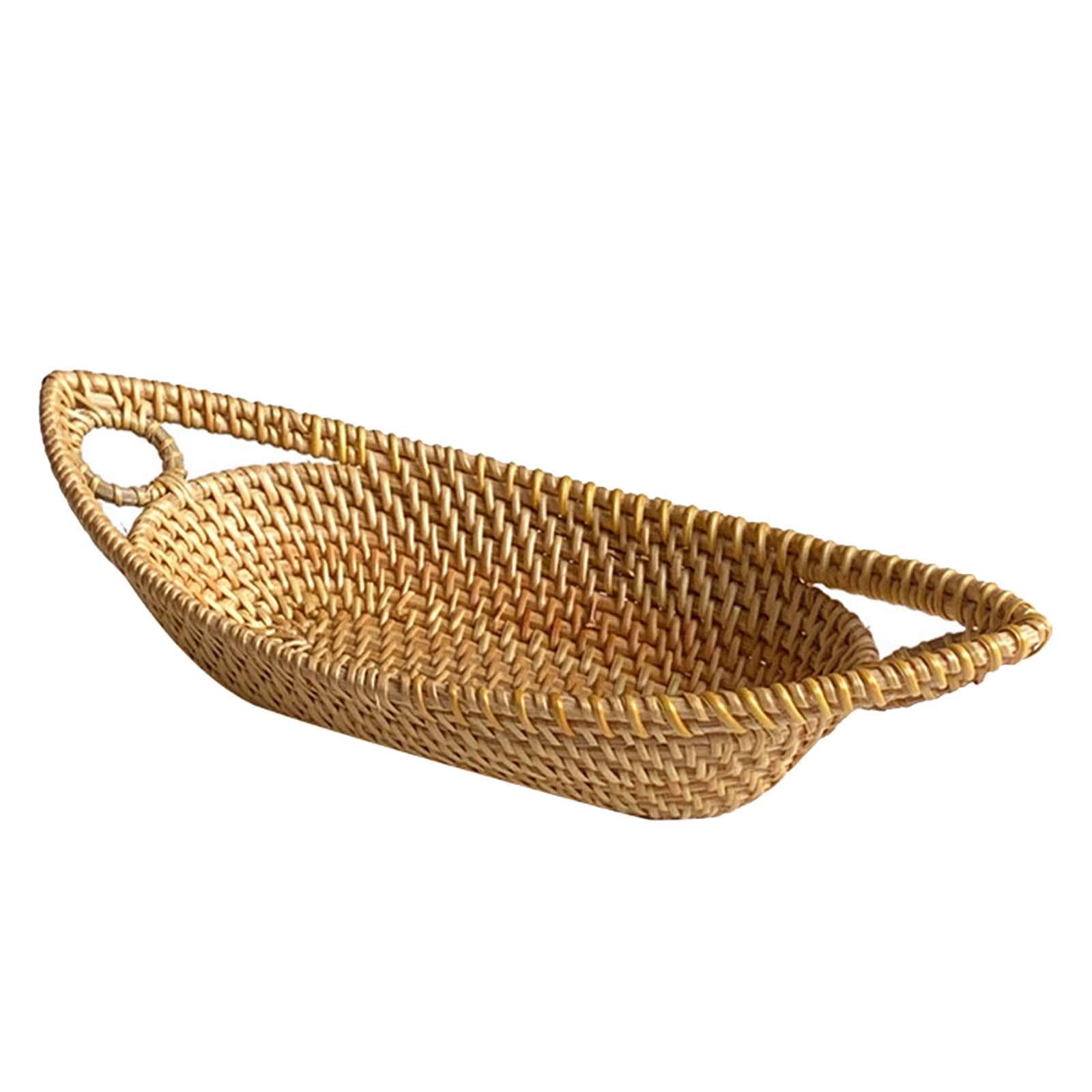 Wicker Basket with Handle, Traditional Woven, Place Fruit Snacks Bread Pastries or Bathroom Towels Toiletries