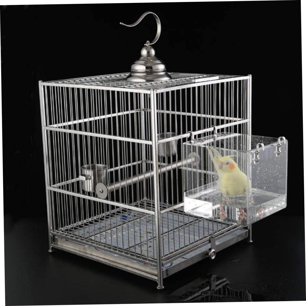 Baignoire à oiseaux Cage Bain d'oiseau Pet Oiseau avec Crochet de suspension en métal pour Perroquet Perroquet Douche Transparent pour la maison