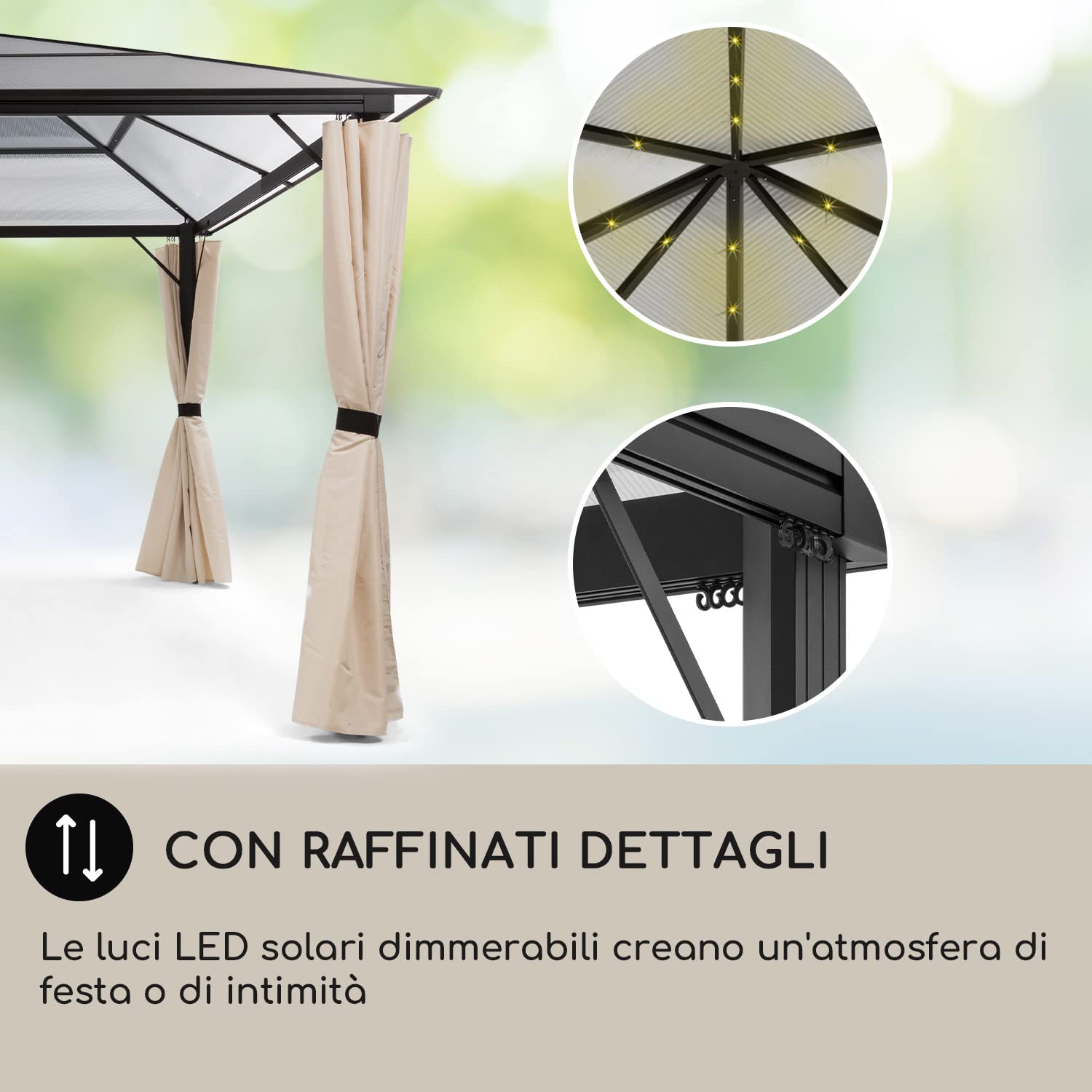 Blumfeldt Pergola Impermeabile con Tetto in Policarbonato, Pergola 3x4, Gazebo in Metallo e Alluminio, da Giardino Anti UV, Tendone Giardino con Vetro Traslucido, Luci LED Dimmerabili