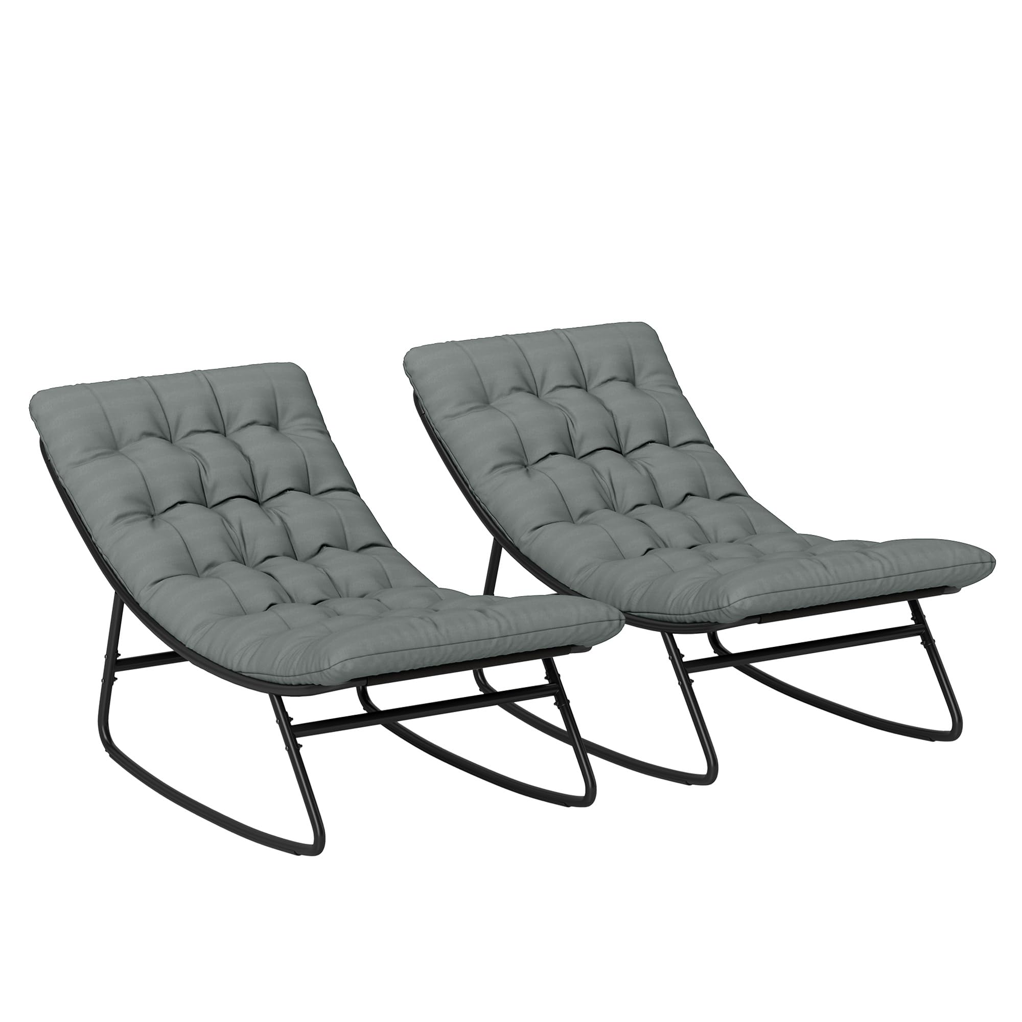 Outsunny 2er-Set Outdoor-Schaukelstühle, Schaukelstühle mit dicken Kissen, Sitz aus atmungsaktivem Textilene-Gewebe und Stahlrahmen, Schaukelstuhl für den Außenbereich, Garten, Terrasse, Patio,