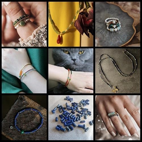 Miniatura 7 de Cuentas sueltas cilíndricas cilíndricas manuales con forma de tubo de piedra azul natural de 0.157 x 0.512 in para hacer pulseras, aretes, joyería