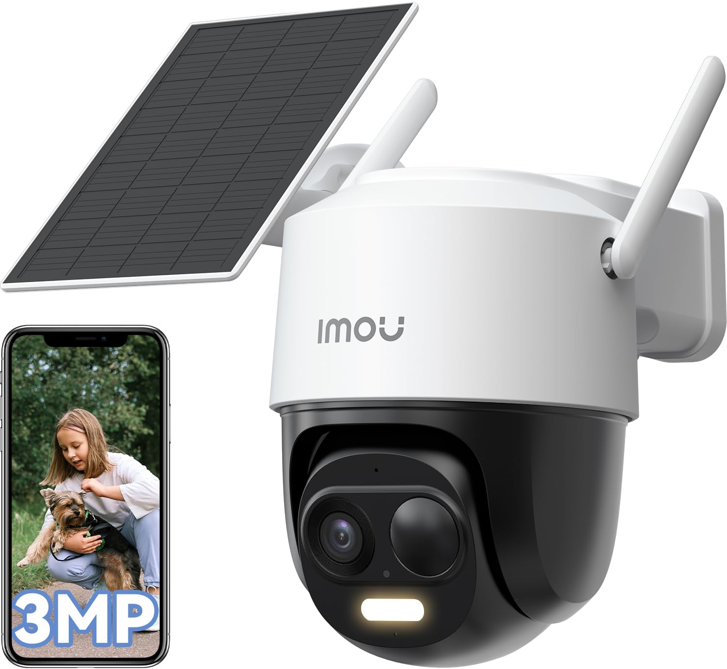 Imou 2K Cámara Vigilancia WiFi Exterior Solar, Cámara Sin Cable de Batería Duración de 365 Días de 5000mAh, Visión Nocturna en Color, Detección de Humana, Cell PT 2C 3MP y Panel Solar