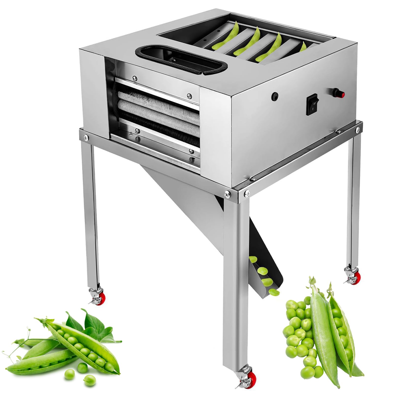 FHRKA Electric Pea Sheller Machine, 35-50kg/h Commercial Automatic Bean Peeler, Adjustable Roller Stainless Steel Shelling Machine for Edamame