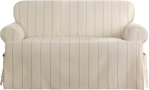 Miniatura 8 de SureFit Funda de cojín de algodón pesado para sofá biplaza  Funda de una pieza, ajuste tejido relajado, 100% algodón, lavable a máquina, natural,