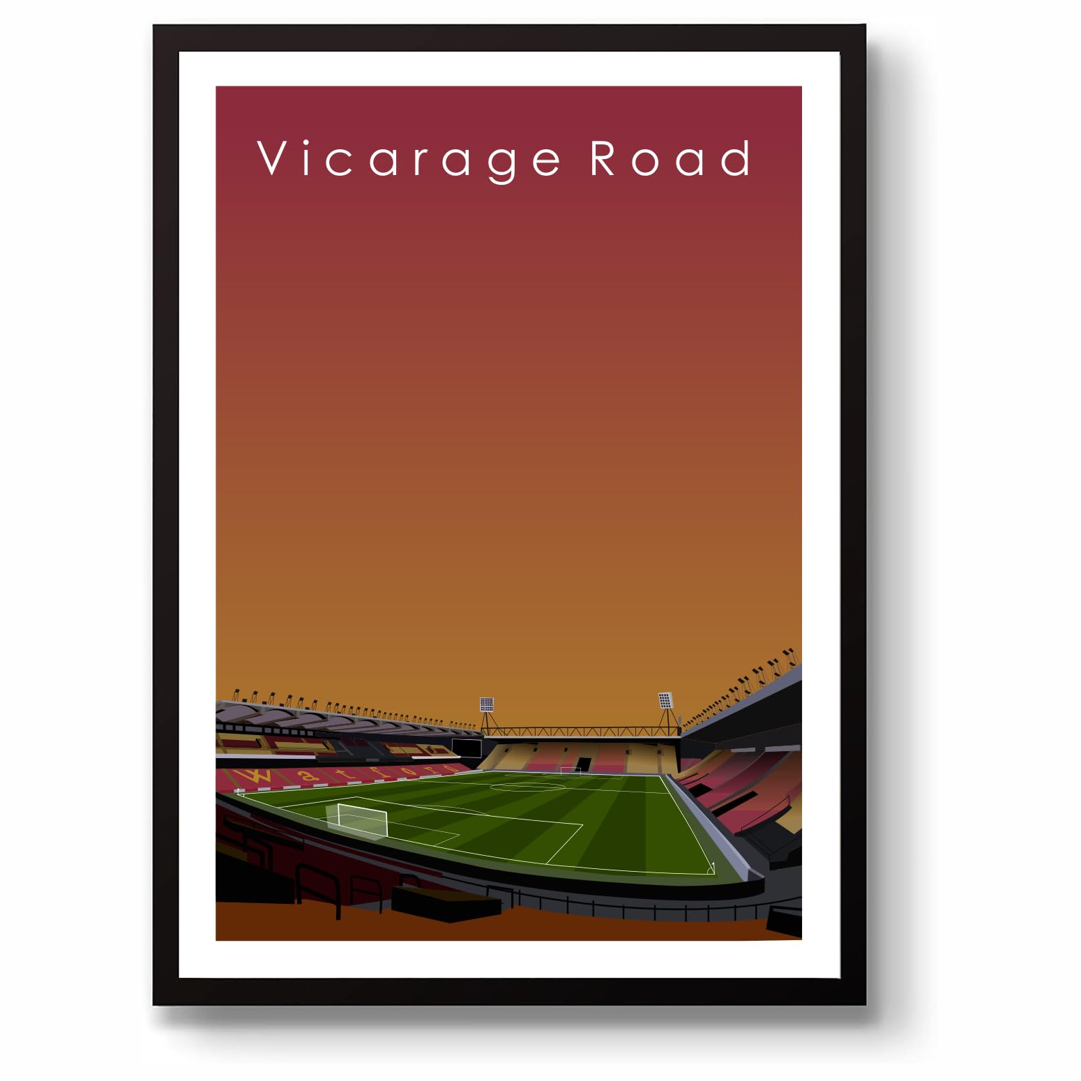 GroundDesigns WATFORD FC Football Gift VICARAGE ROAD Stadium Art Unframed A3 Print WFC