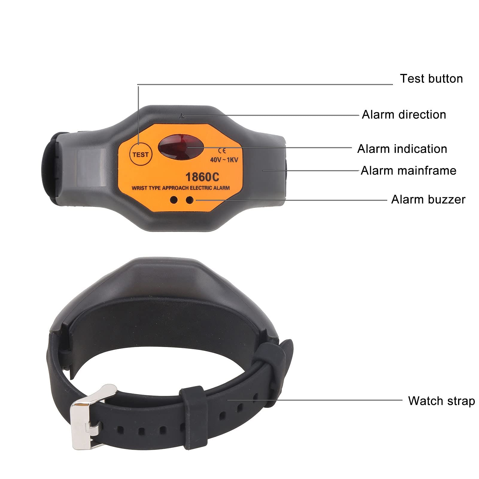‑ 1860C 40V ‑ 1KV Alarm Wysokiego Napięcia, Nadgarstkowy Czujnik Wysokiego Napięcia Bezkontaktowy Alarm Elektryczny do Konserwacji Zasilania