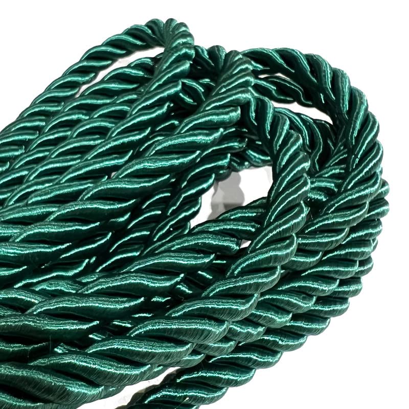 10mm Green Metallic Rope Twisted Cord Strong All Purpose Rope Soft Cotton Polyester Blend 3 Strand Cord Rope for Crafting Upholstery Trim Curtain Tieback Decoration (10mm - Green - 3 Meters)