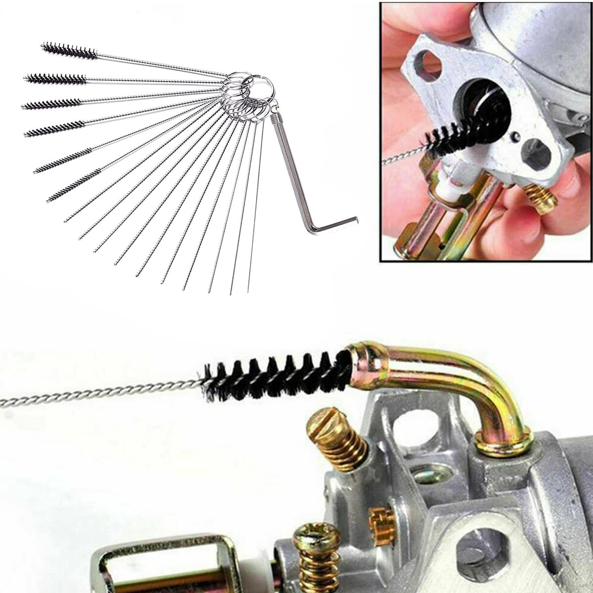 ZAMDOE Set di 4 Kit di Attrezzi per la Pulizia del Getto di sporcizia del carburatore con 20 Aghi per la Pulizia, 11 spazzole in Nylon, 2 Chiavi dell'acceleratore, 1 plettro affilato, 1 Set di Aghi