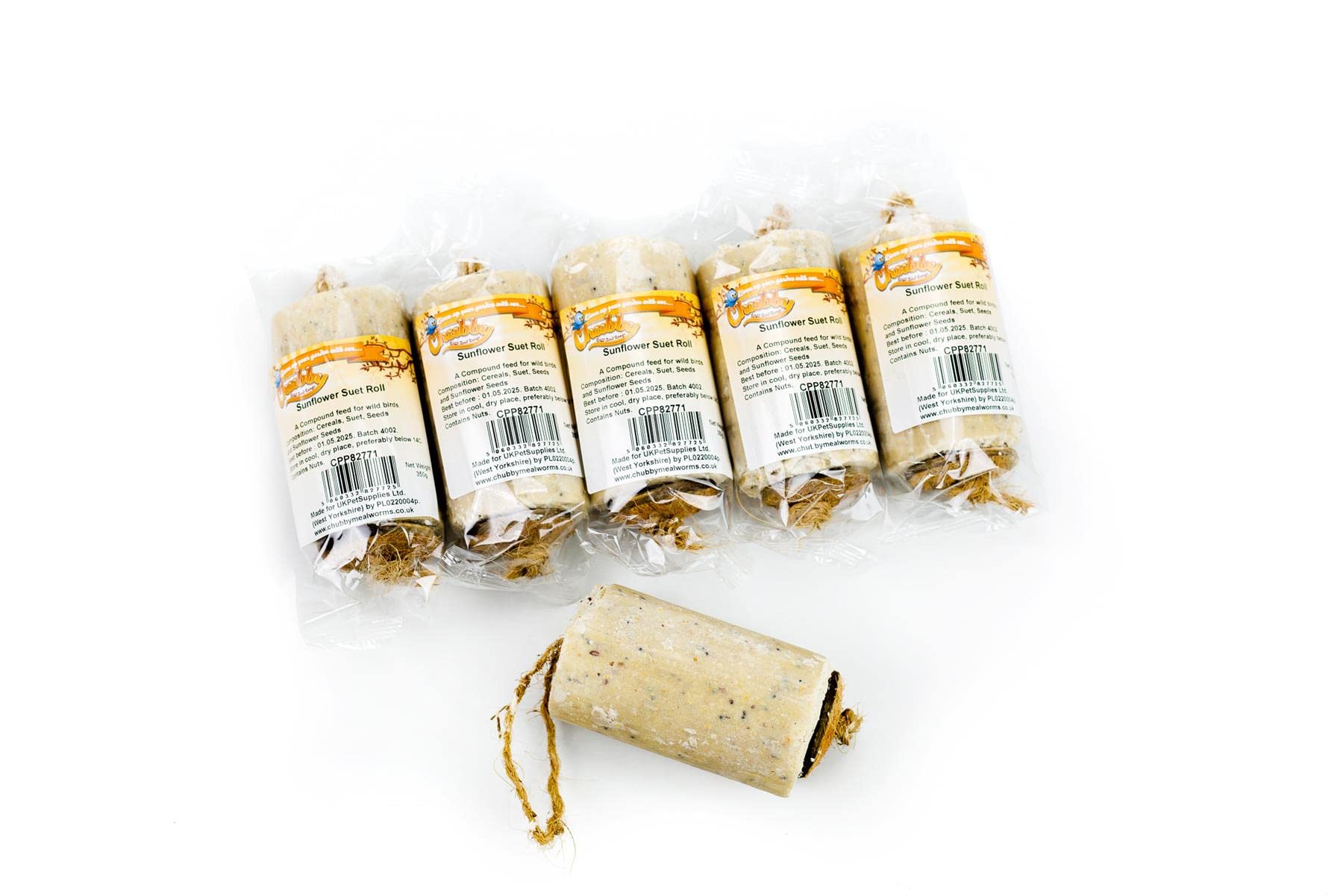 6 x Chubby Suet Rolls - Sunflower Seeds High Energy Wild Bird Food