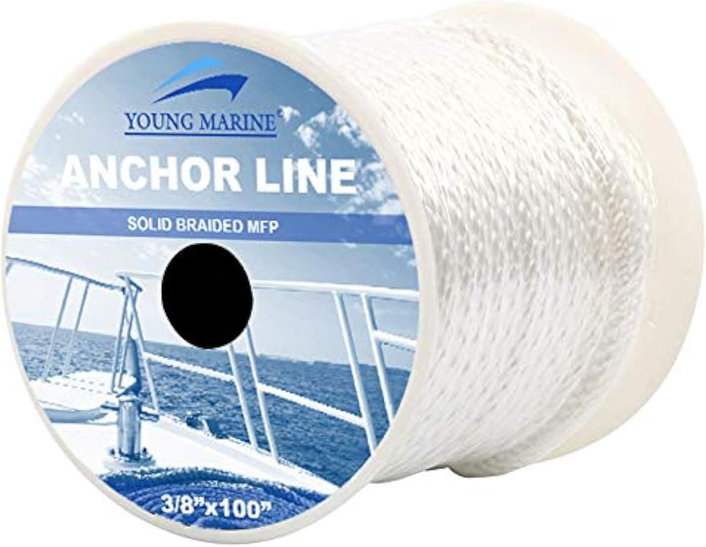 YOUNG MARINE Made 3/8 Inch 100FT 150FT Solid Braid MFP Anchor Line Braided Anchor Rope/Line with Thimble