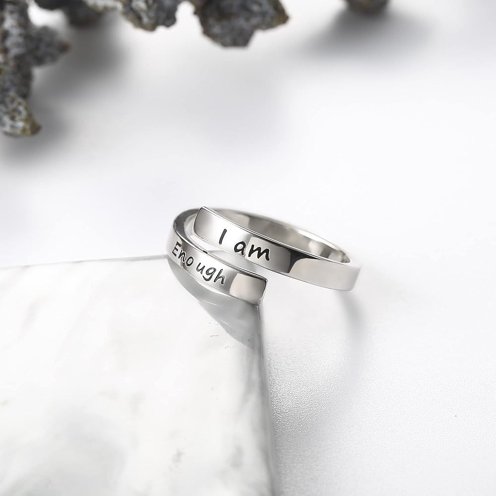 Qordelia I Am Enough リング 925スターリングシルバー ハグリング インスピレーションリング 女性用 調節可能 シルバー 適用なし　並行輸入品 I AM ENOUGH\" Adjustable Ring in 925 Sterling Silver \u2013 God Is Above