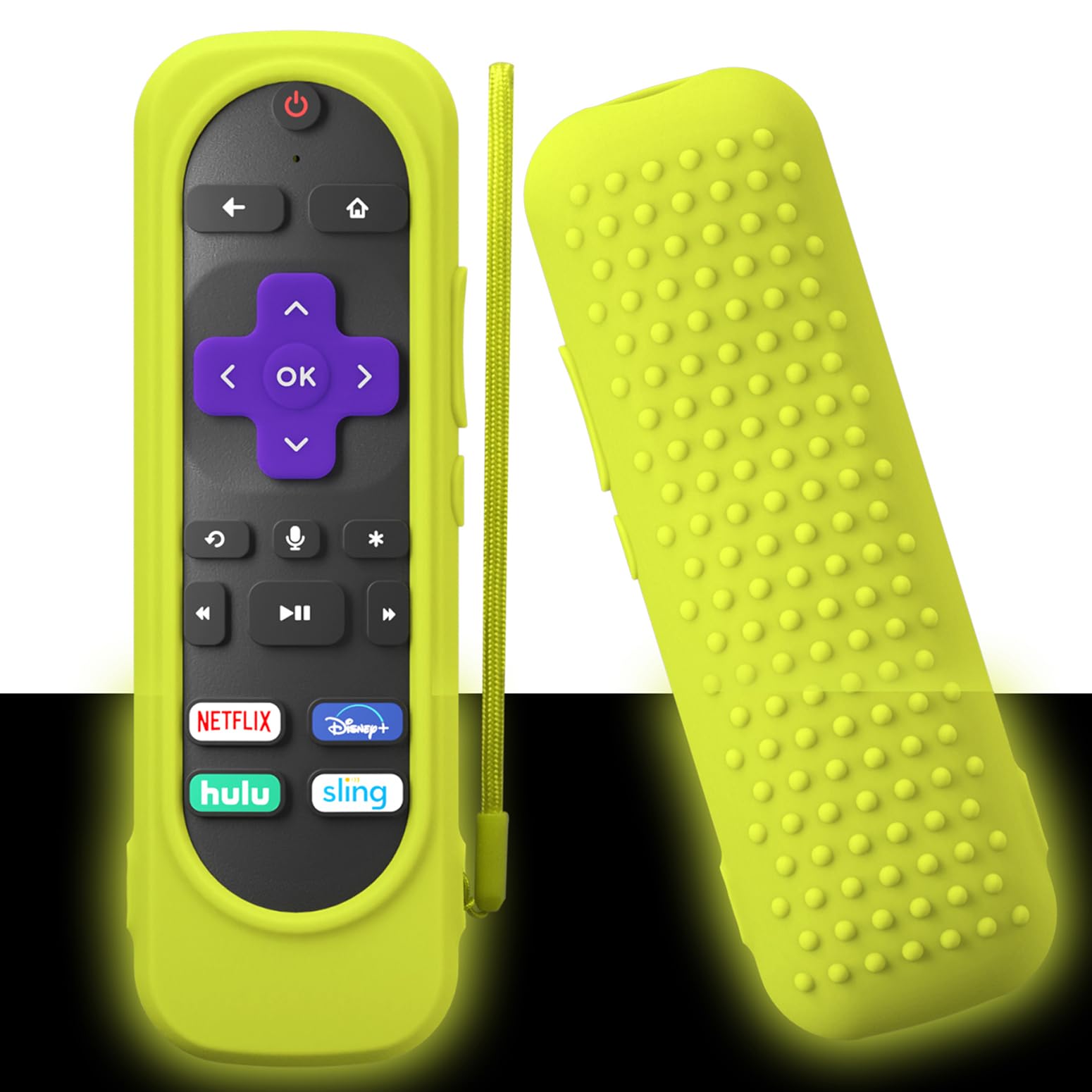 PIUAMUNKJ Roku Smart TV Steam Stick Remote Controller Cover, Universal Skin Silicone Case for Most Roku Remote Models with Lanyard(Luminous Green)